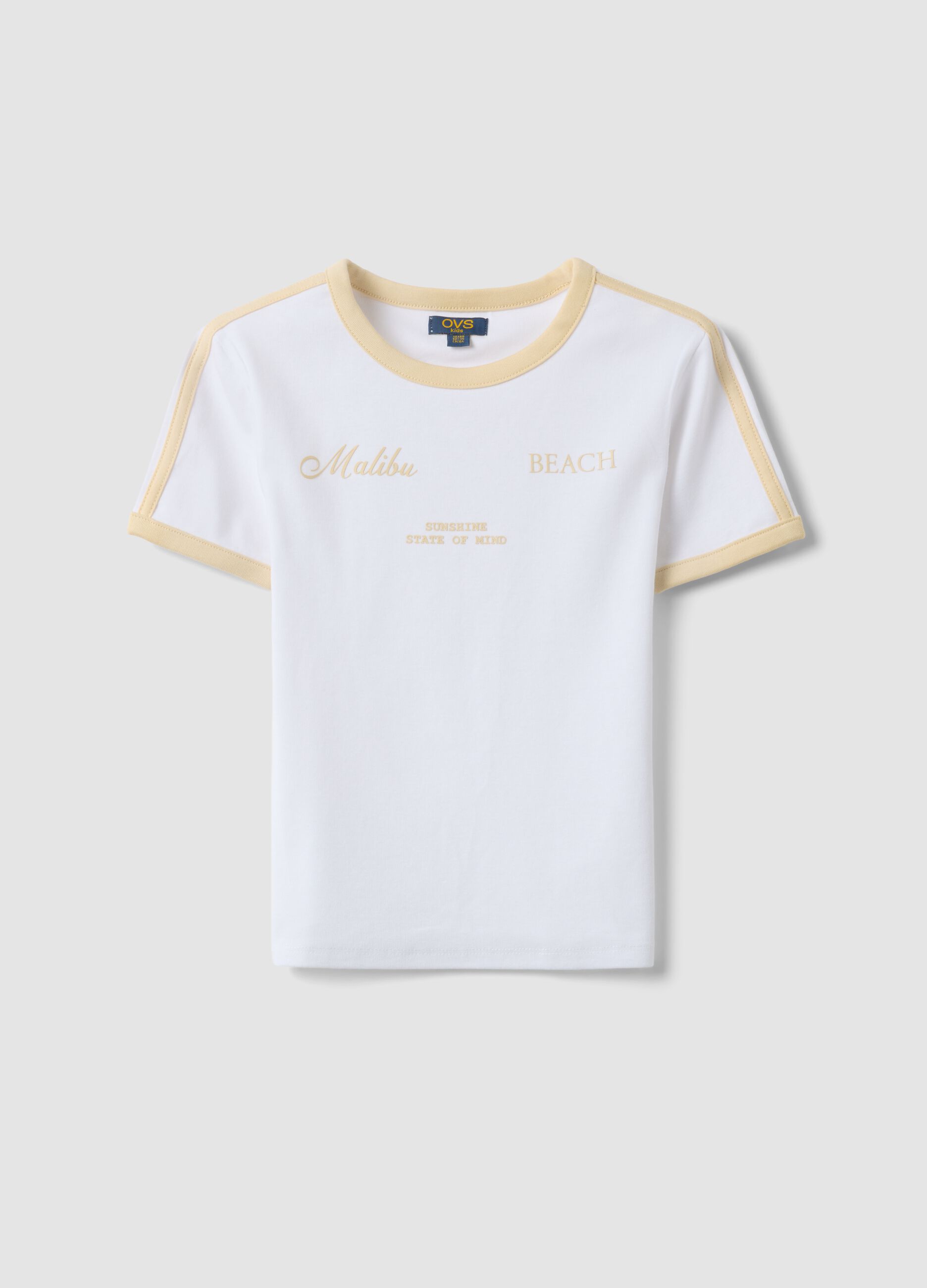 Girls&rsquo; white stretch cotton T-shirt, regular fit