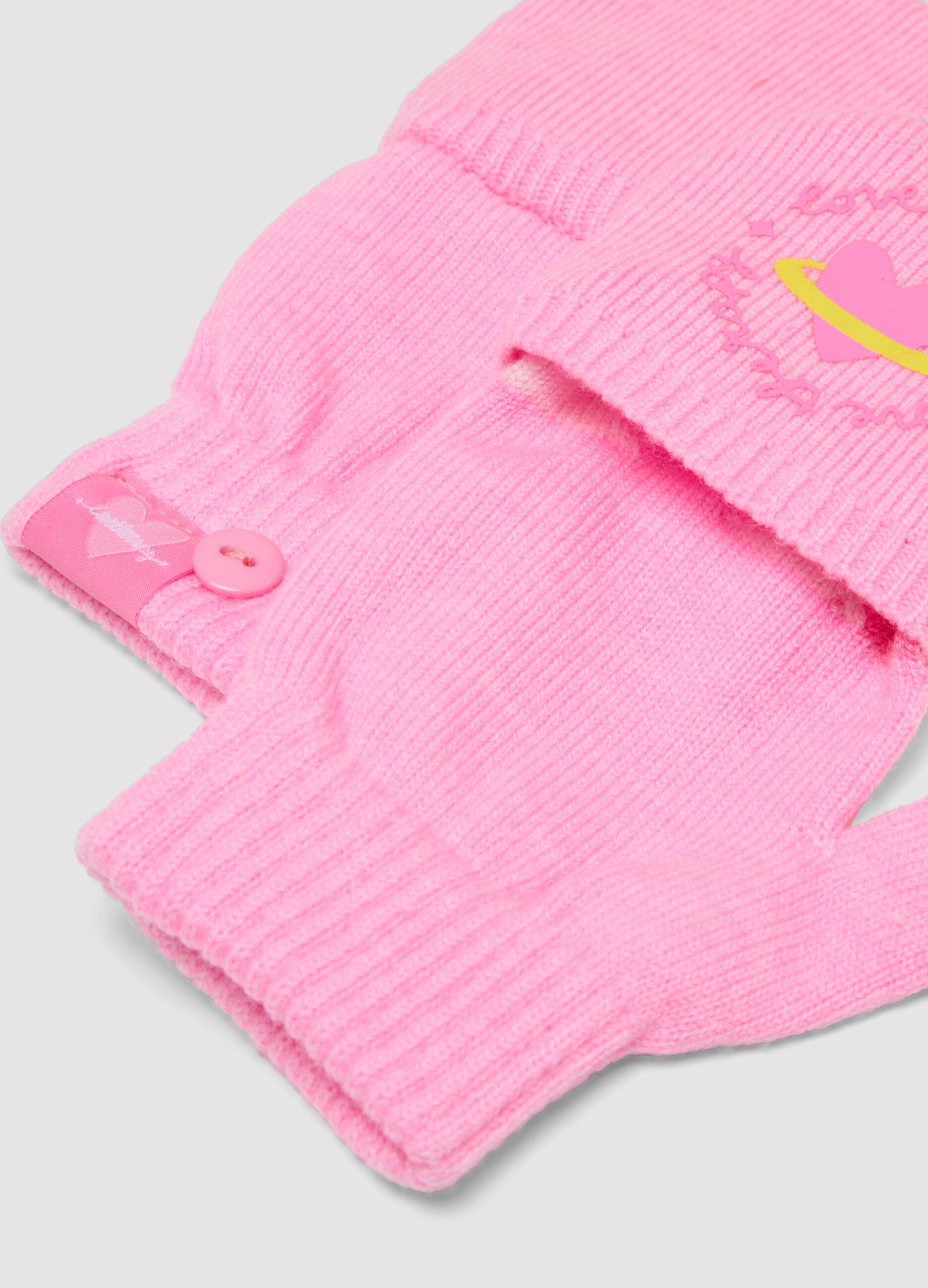 Pink viscose-blend gloves with convertible flap
