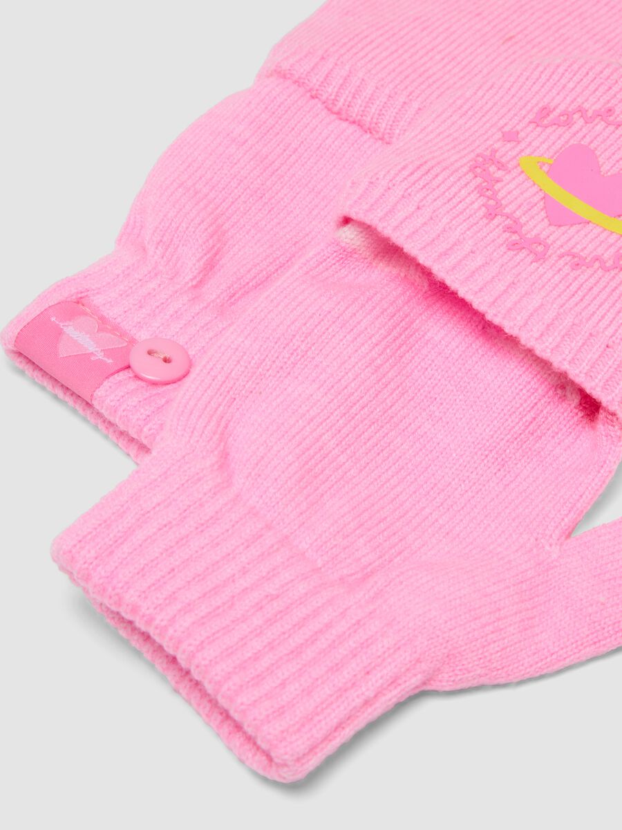 Pink viscose-blend gloves with convertible flap_2