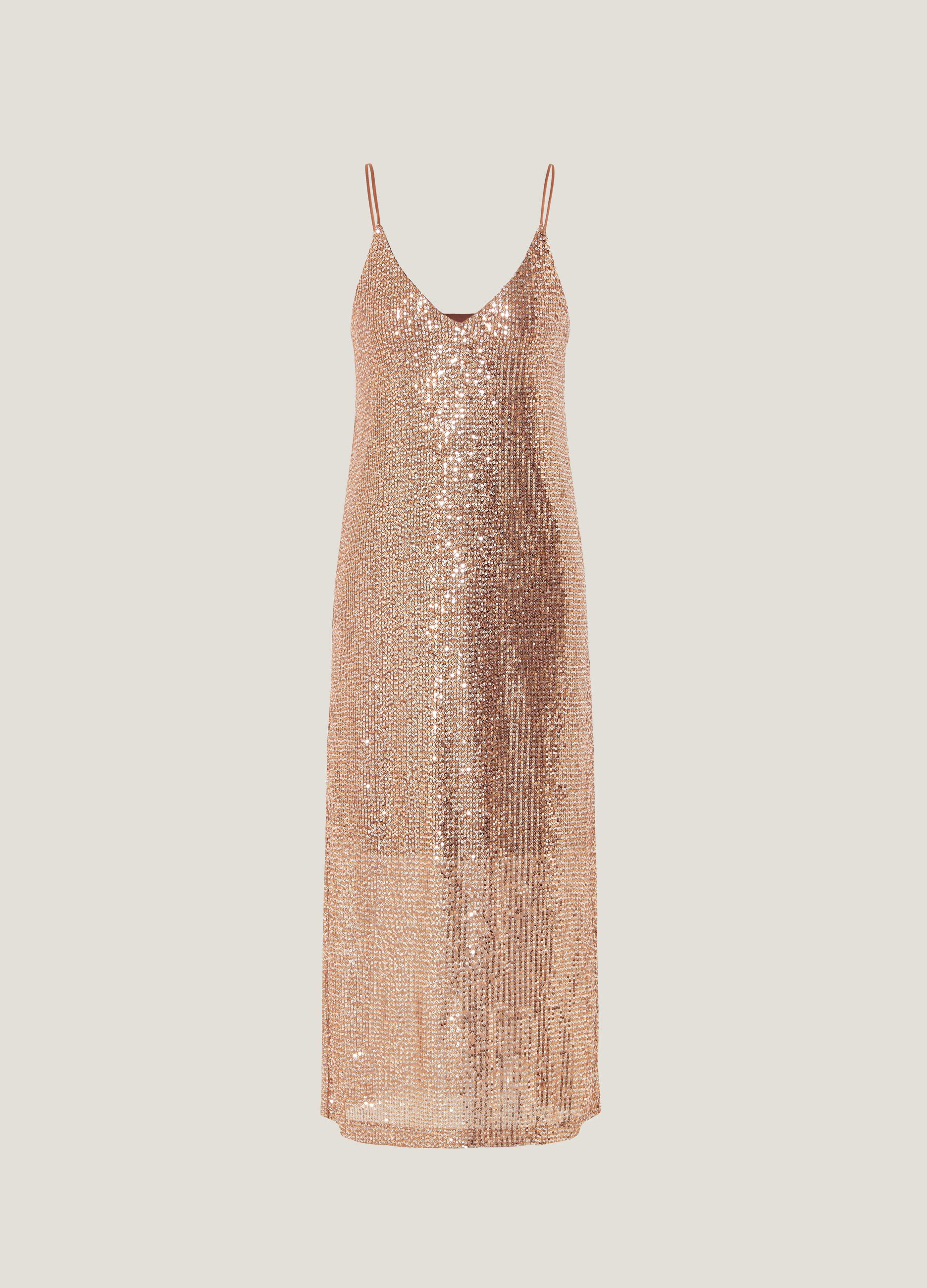 Abito midi in paillettes con spacco Marrone bronzo PIOMBO da Donna