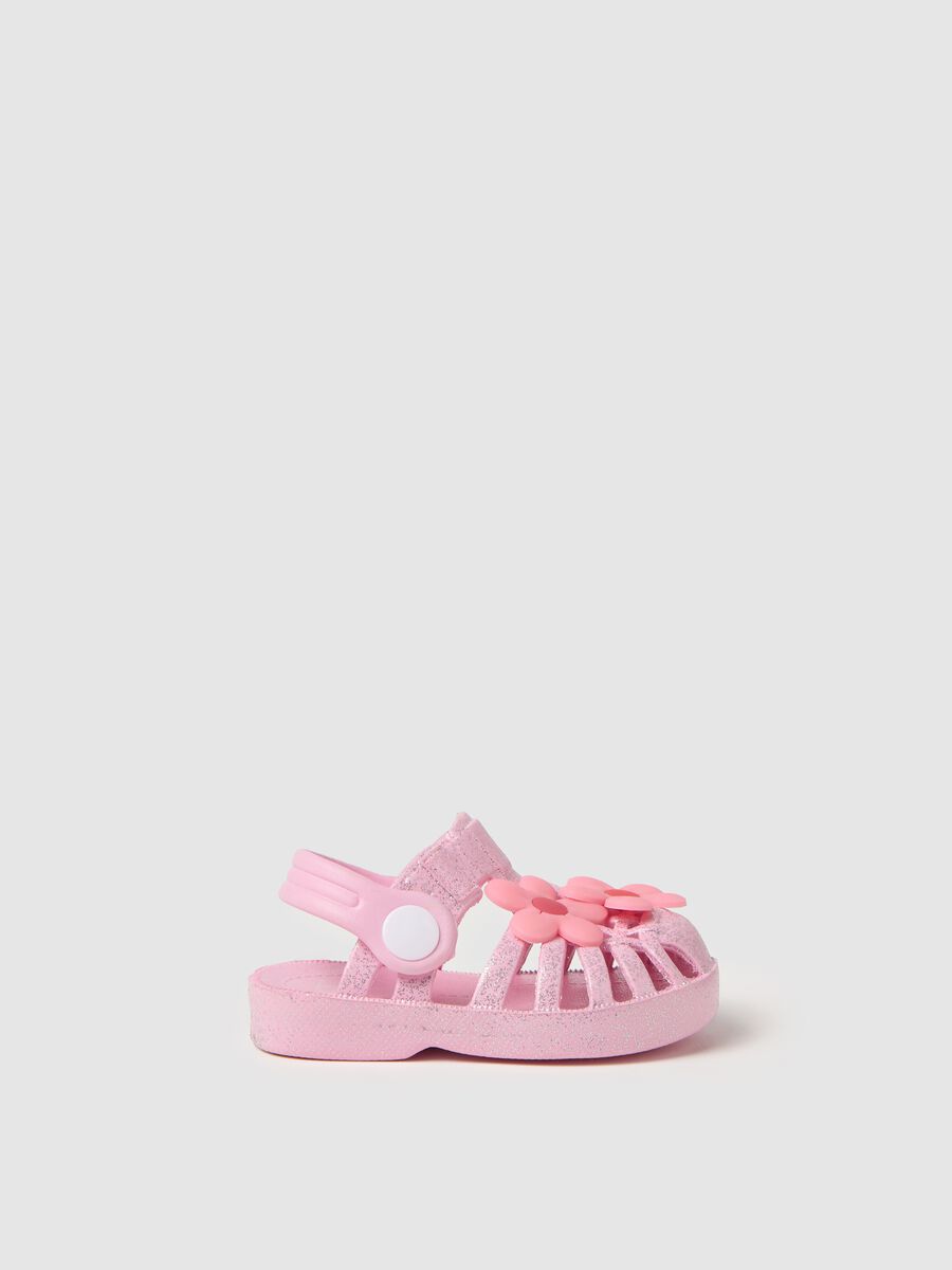 Girls' Pink Synthetic Sandals with Floral Decoration_0