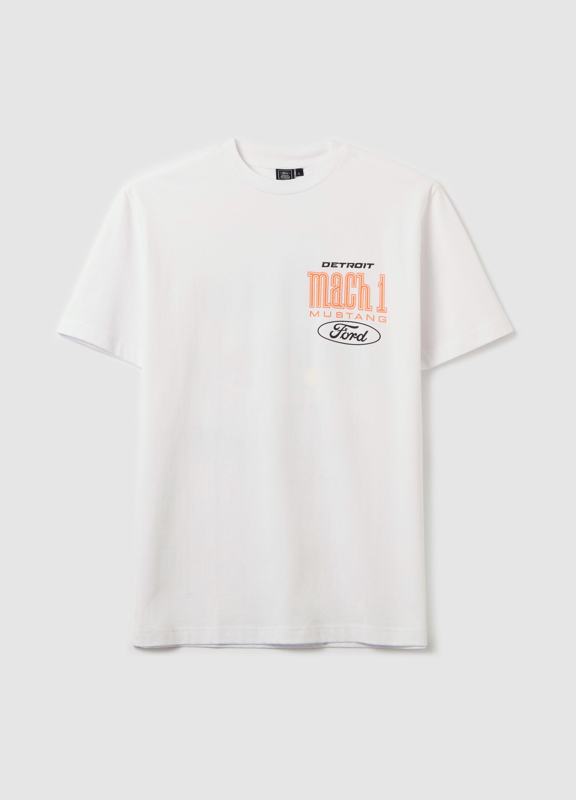 Cotton T-shirt with "Mach 1 Ford Mustang" print