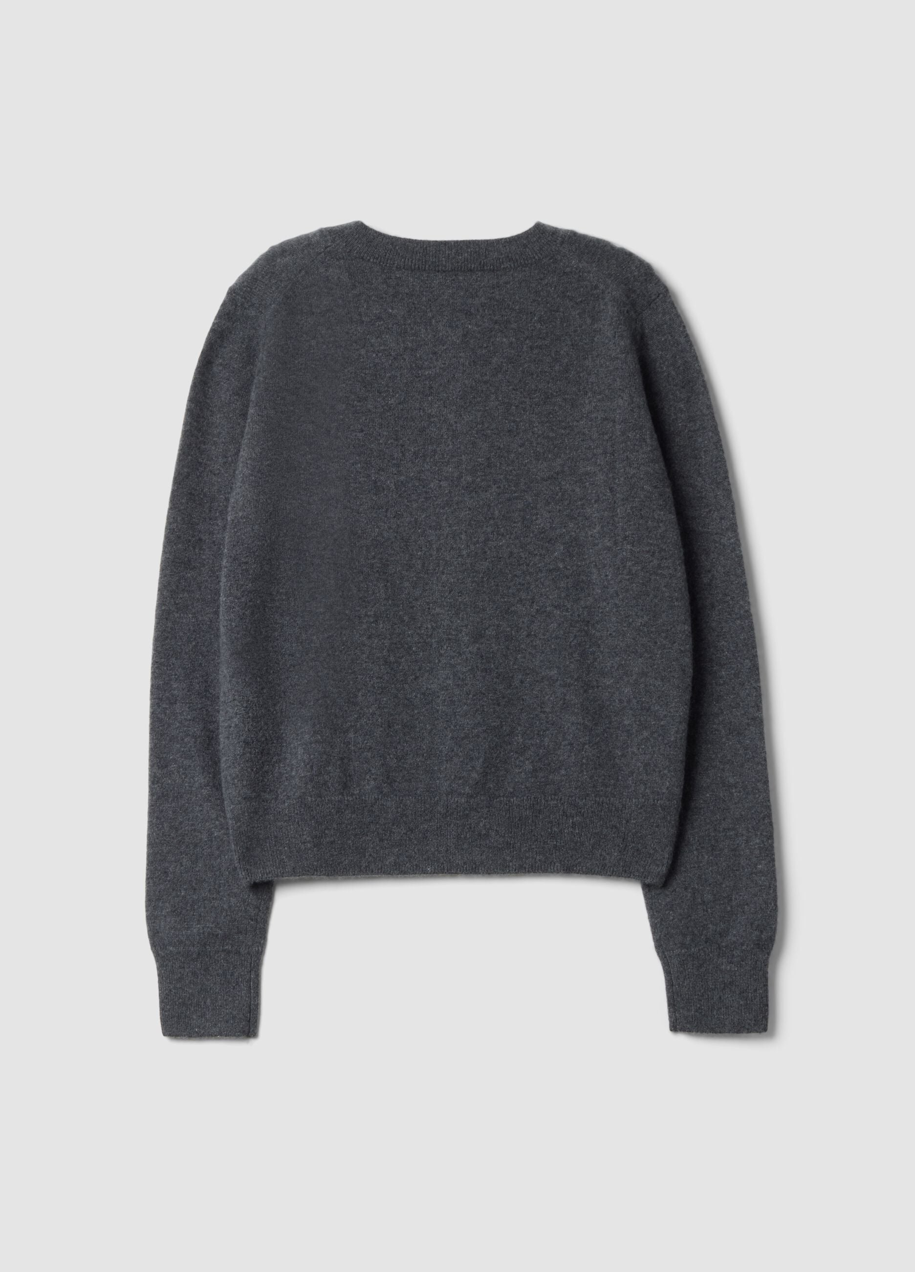 Grey pure cashmere crew-neck cardigan