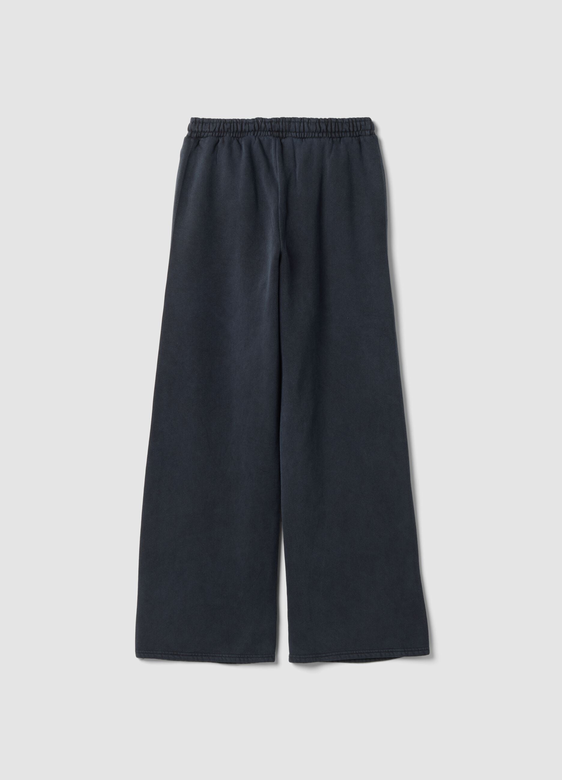 Grey wide-leg cotton-blend joggers with rhinestones
