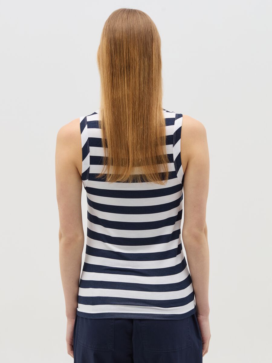 Blue and white striped tank top in stretch viscose_3
