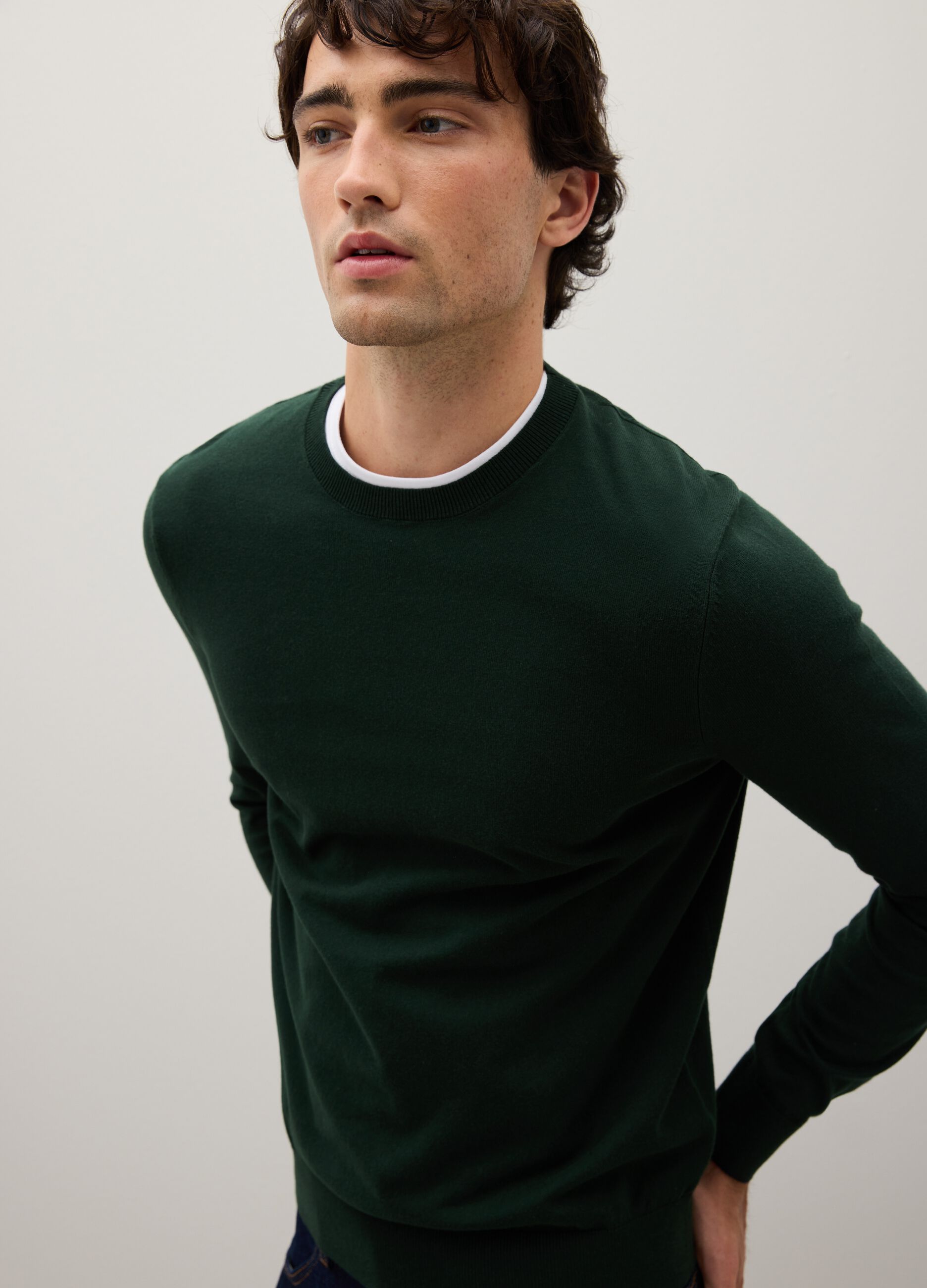Green Sweater in Cotton and Polyamide Blend