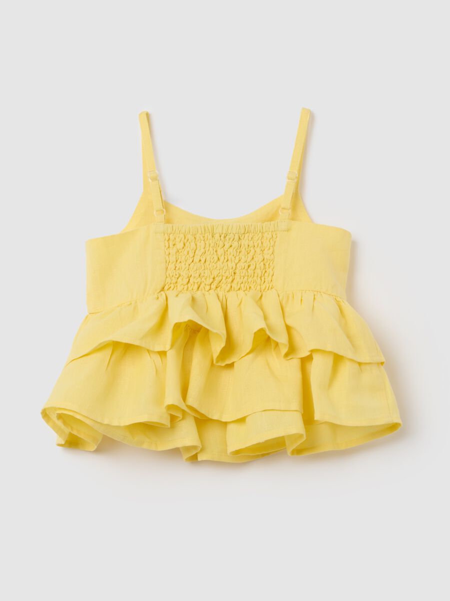 Girls' top in yellow cotton and linen, loose fit_1