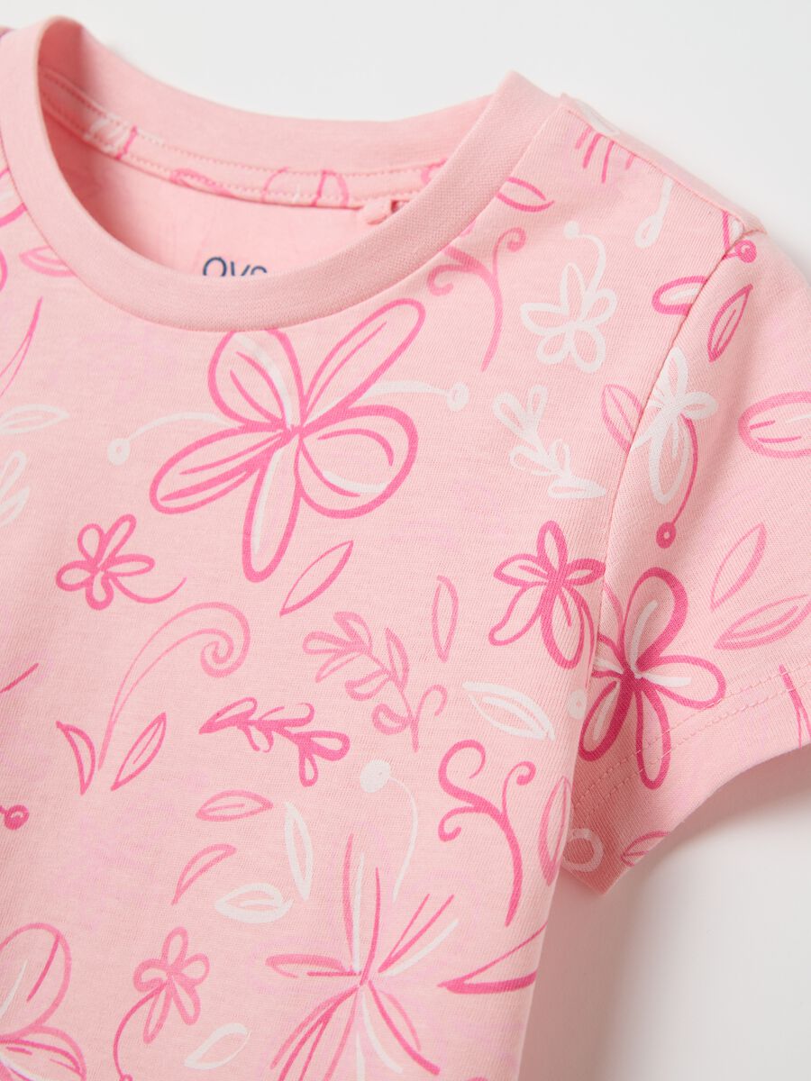 Pink organic cotton T-shirt with flowers print_2
