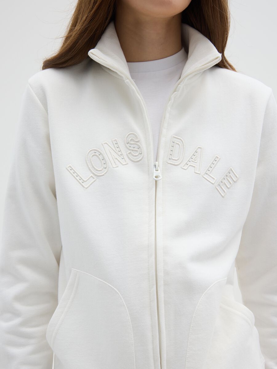 White cotton blend sweatshirt regular fit with logo and glitter_3