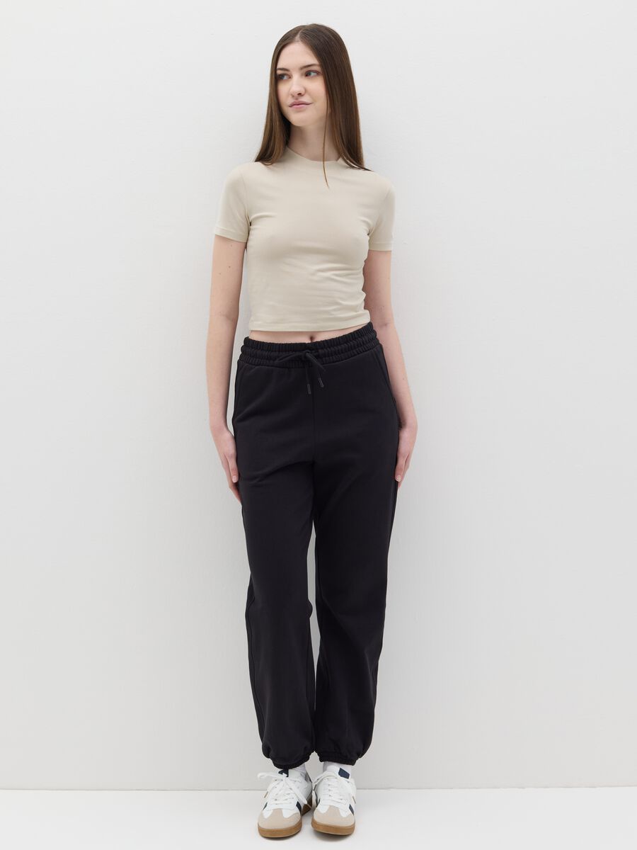 Stretch cotton T-shirt with mock neck_1