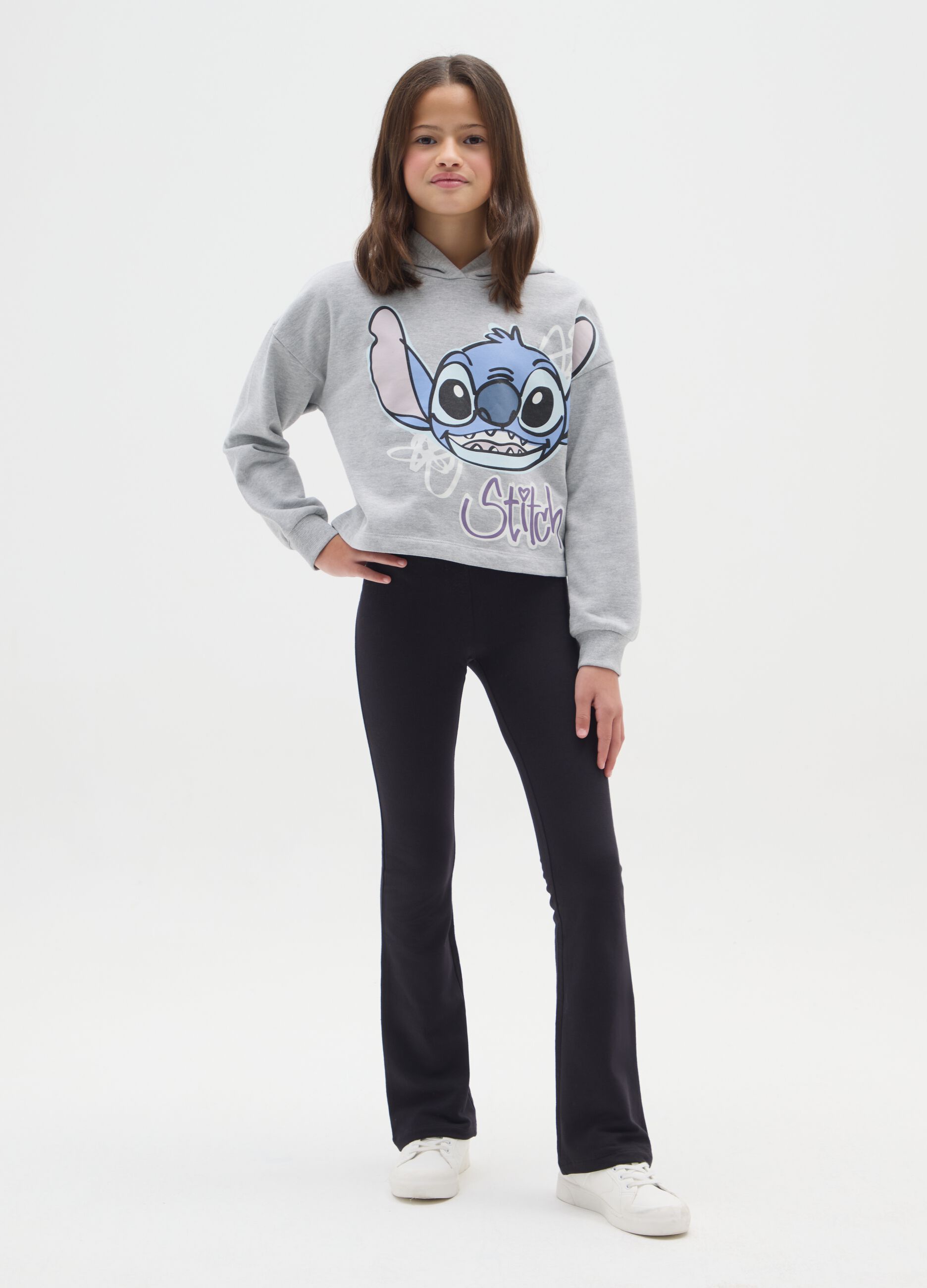 Girls' black stretch cotton blend flare leggings