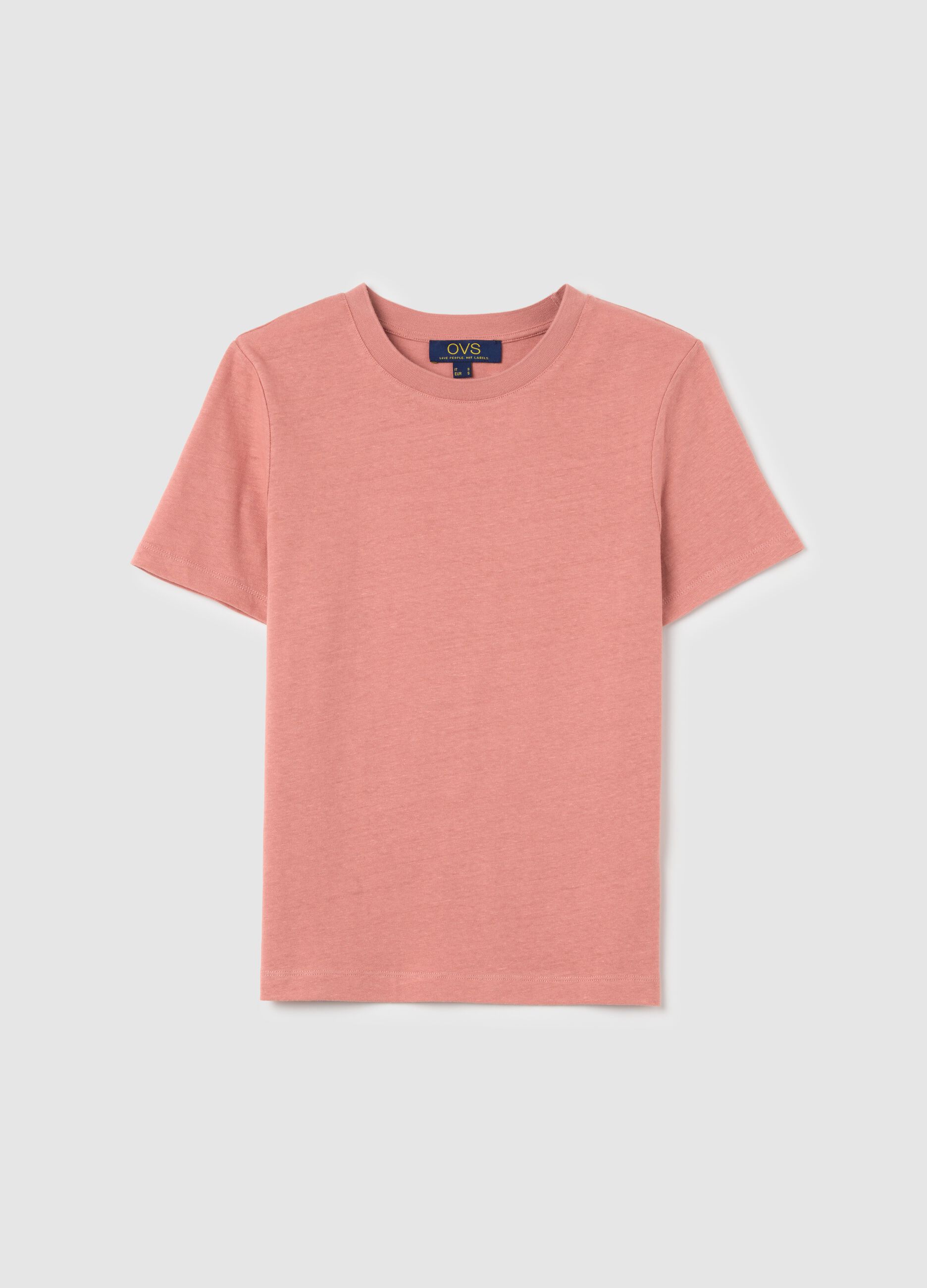 Women’s pink regular-fit T-shirt in cotton and linen blend