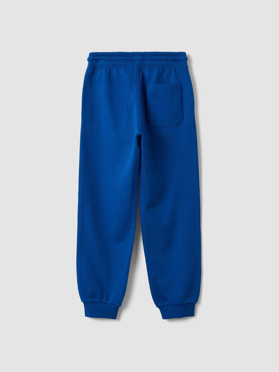 Jogger blu in misto cotone e viscosa con stampa a contrasto per bambino_1