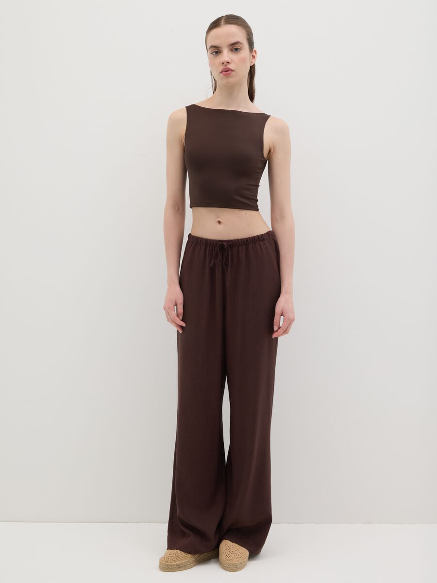 Brown stretch fabric crop tank_1