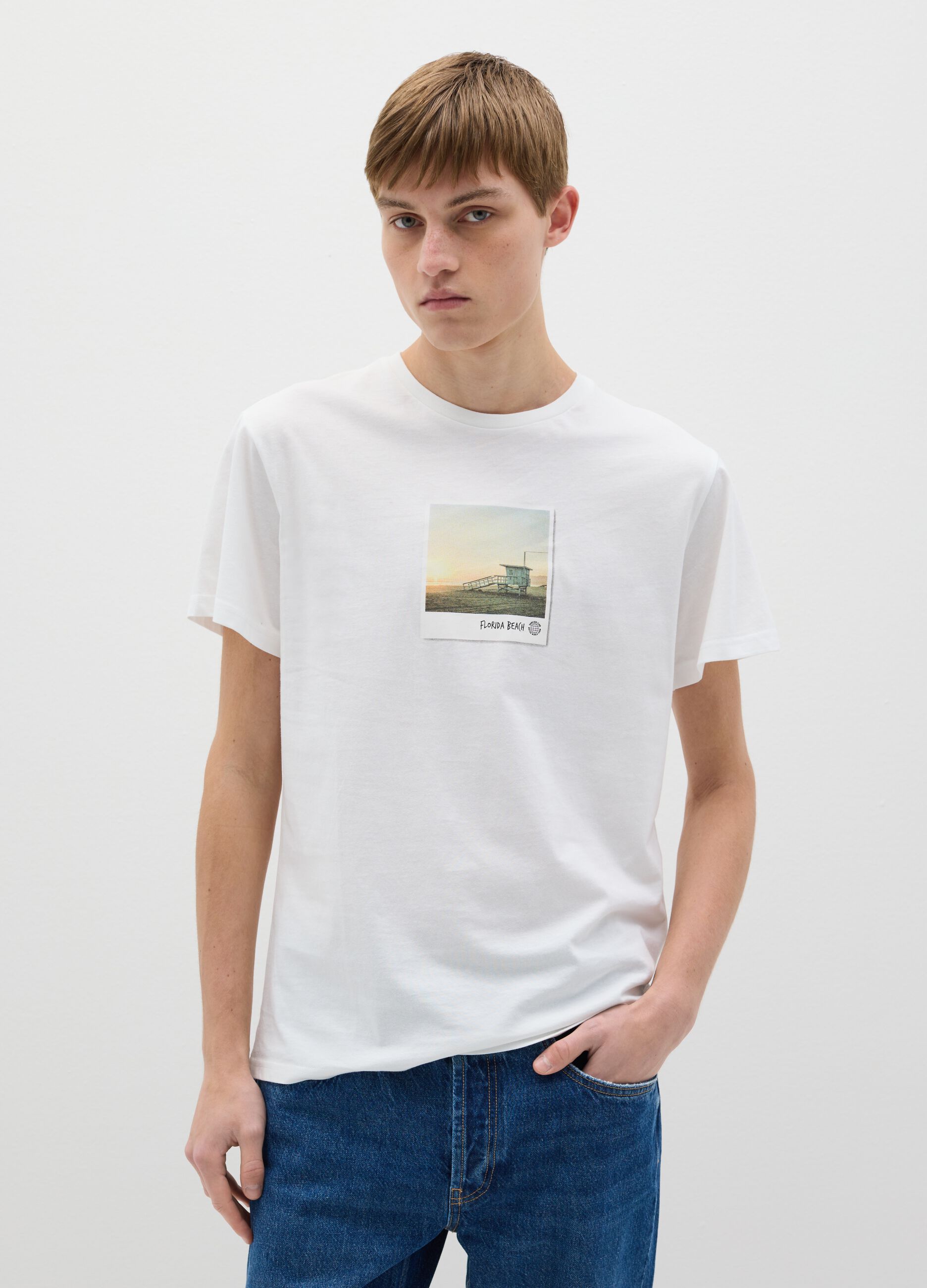 White T-shirt with Florida Beach print