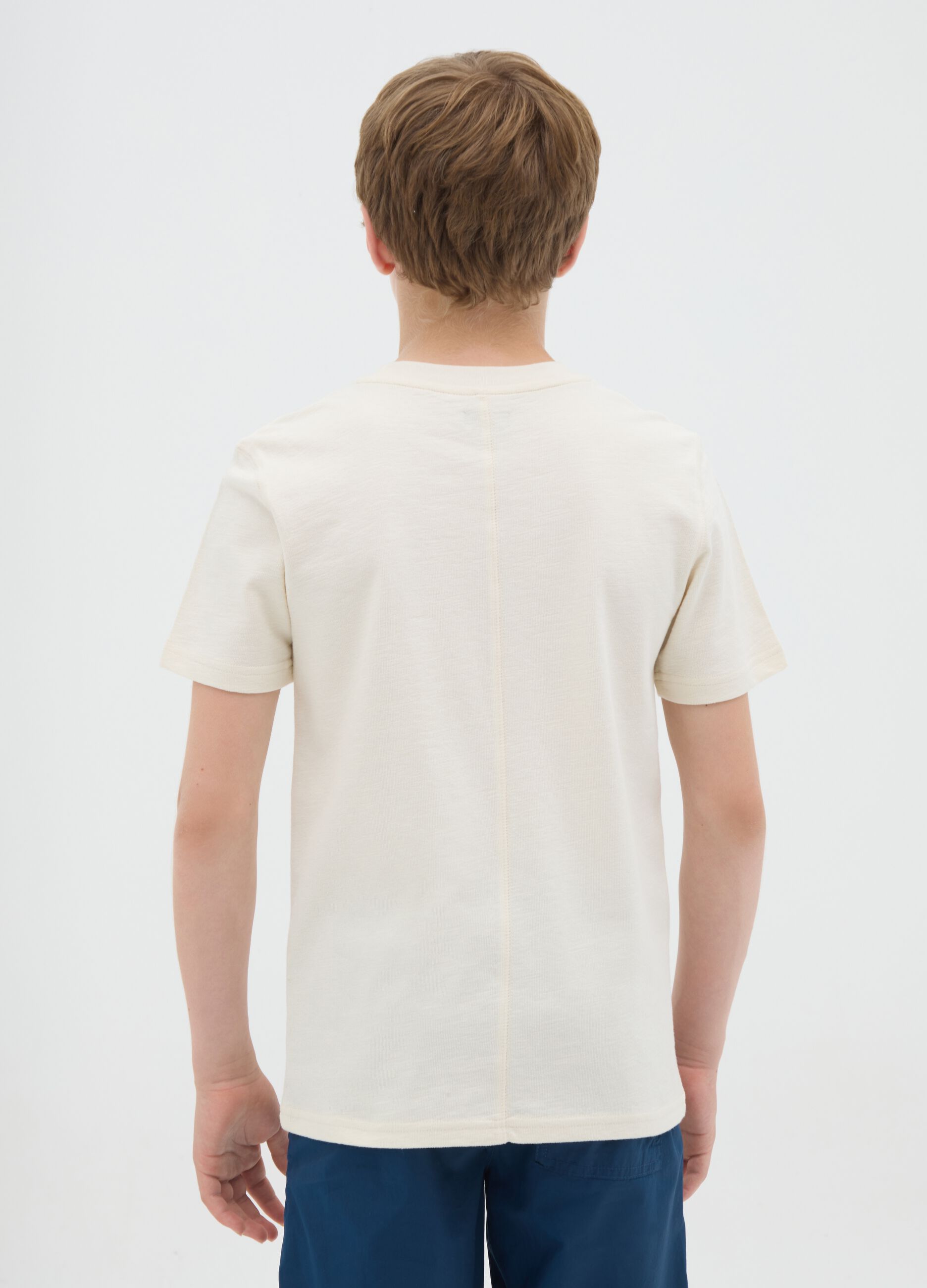Boy's beige pure cotton regular fit T-shirt with prints