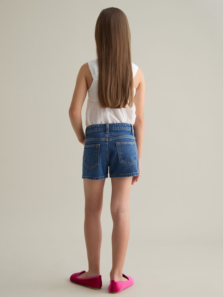 Blue Denim Shorts with Floral Embroidery Piombo Kids_2