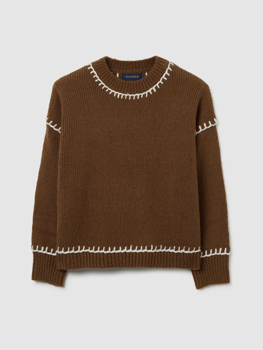 Brown sweater in cotton and wool blend with oversized fit_0