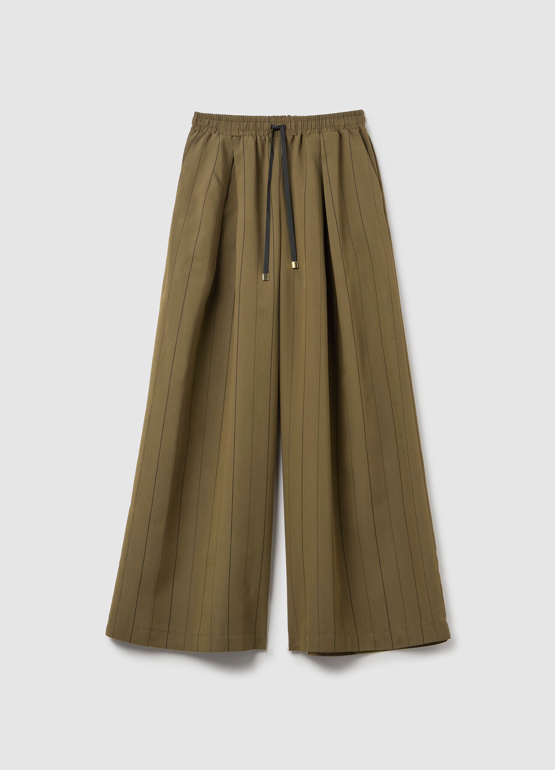 Wide-leg pinstriped trousers with darts