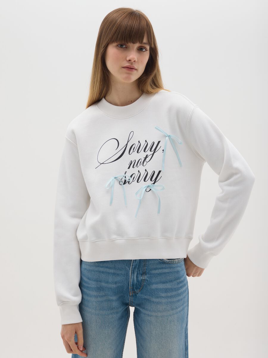 White cotton blend sweatshirt with regular fit crew neck_0