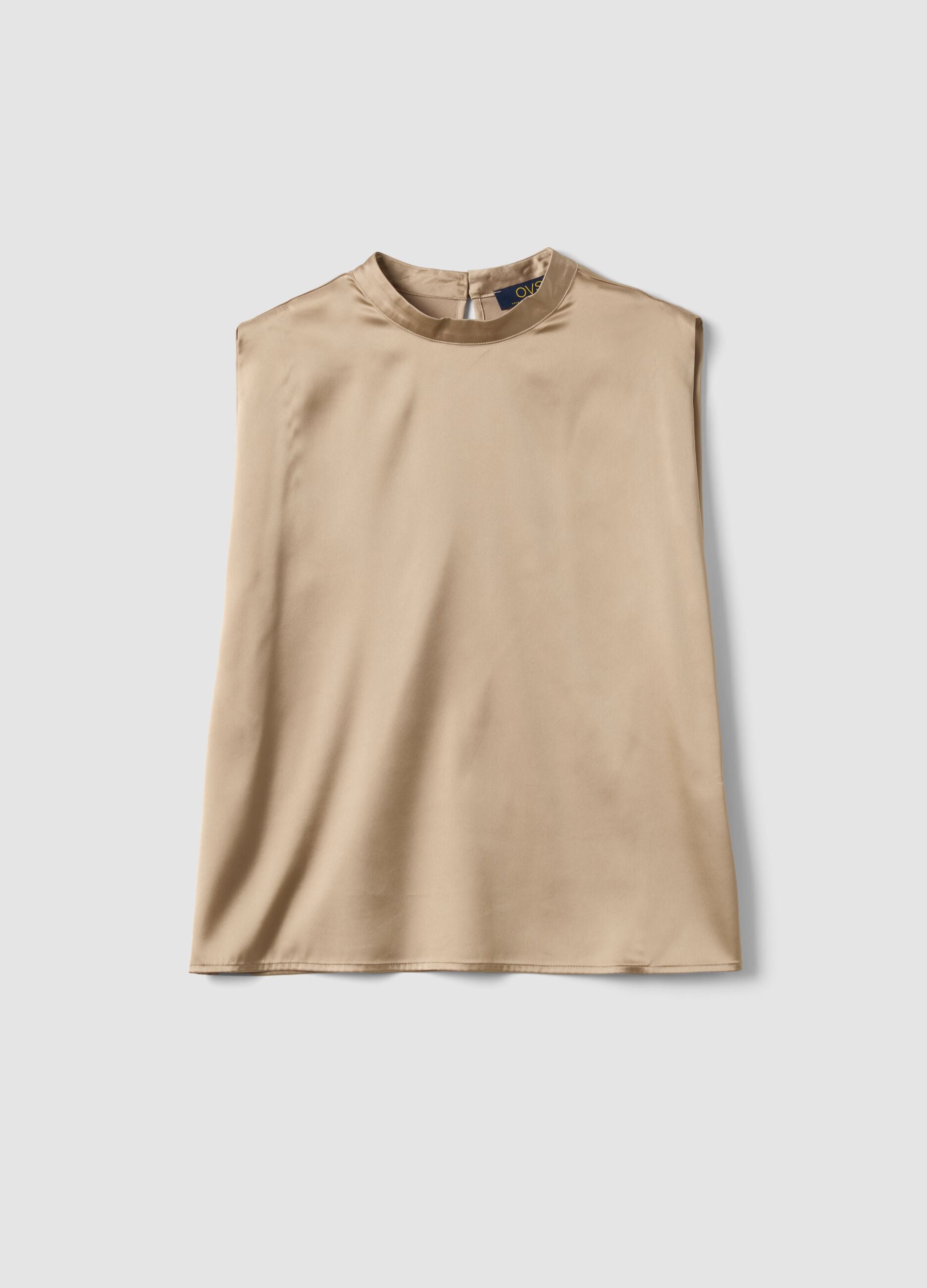 Beige stretch fabric high-neck top