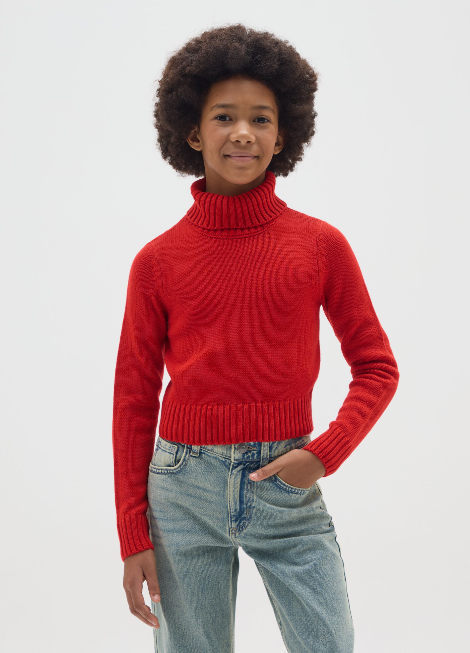 Girls' Regular Fit Red Turtleneck Sweater