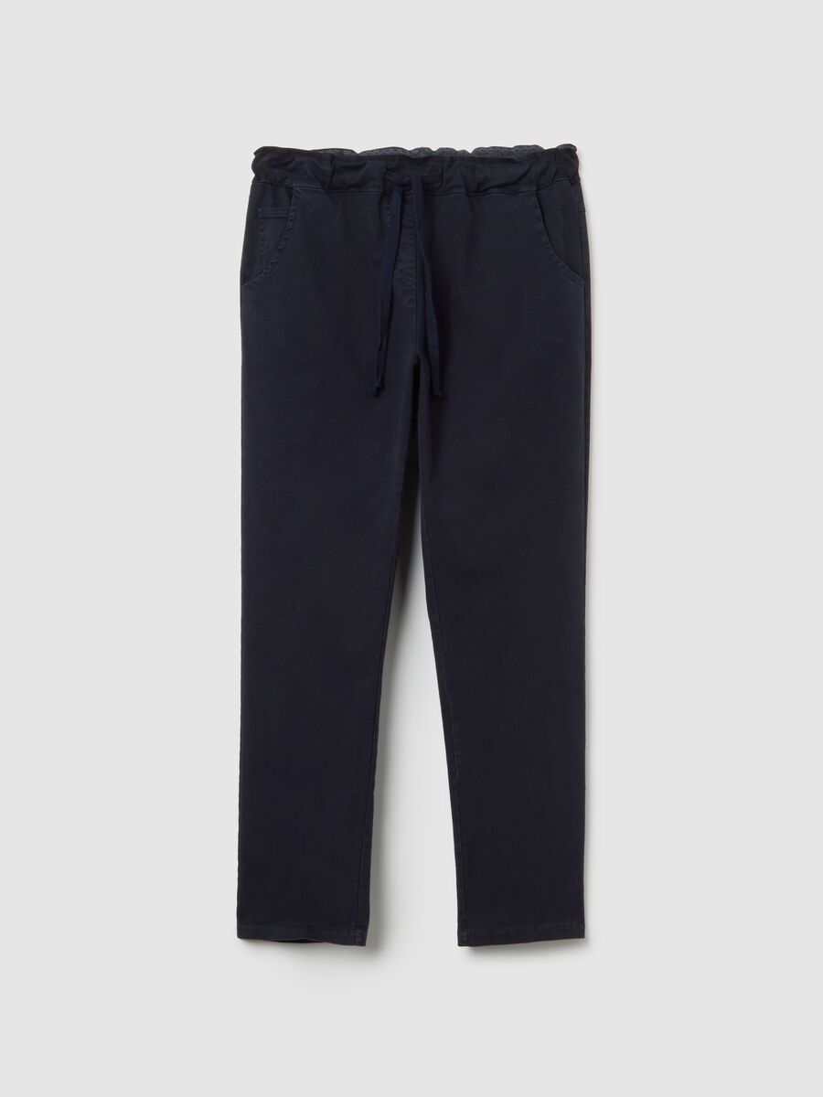 Blue Stretch Cotton Regular Fit Trousers_4