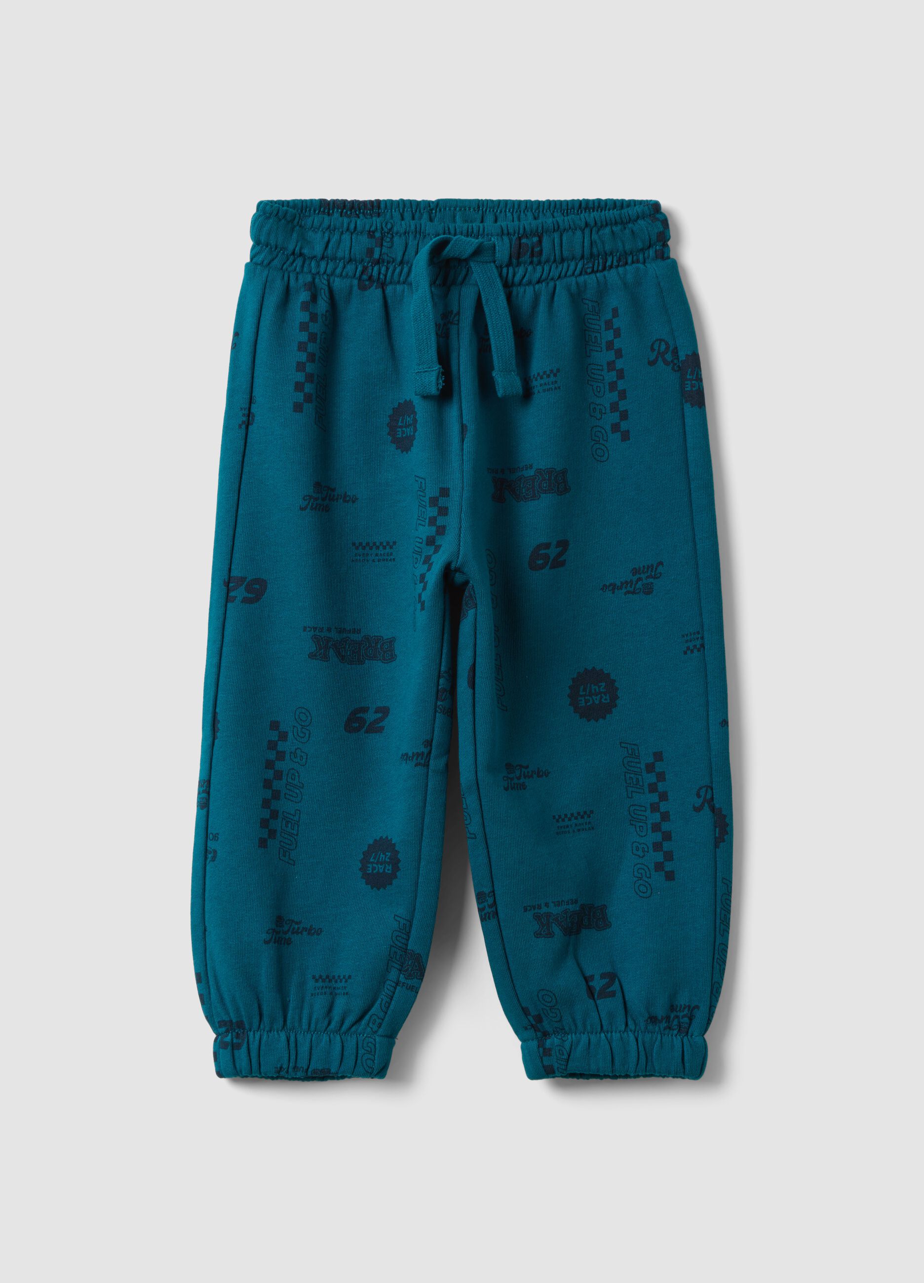 Blue pure cotton joggers with all-over print