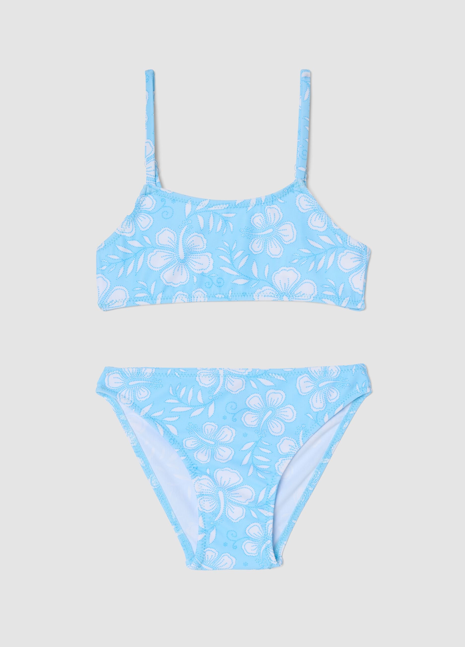 Girls&rsquo; light blue floral print bikini