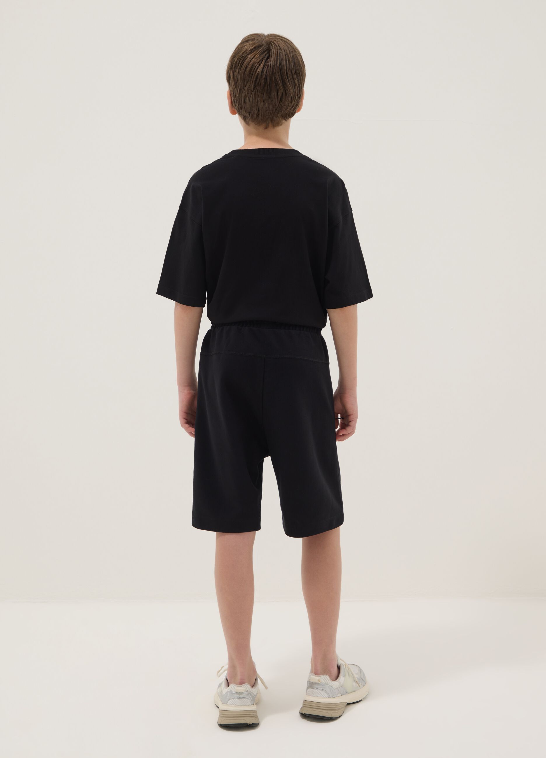 Black cotton-blend shorts with elasticated waist