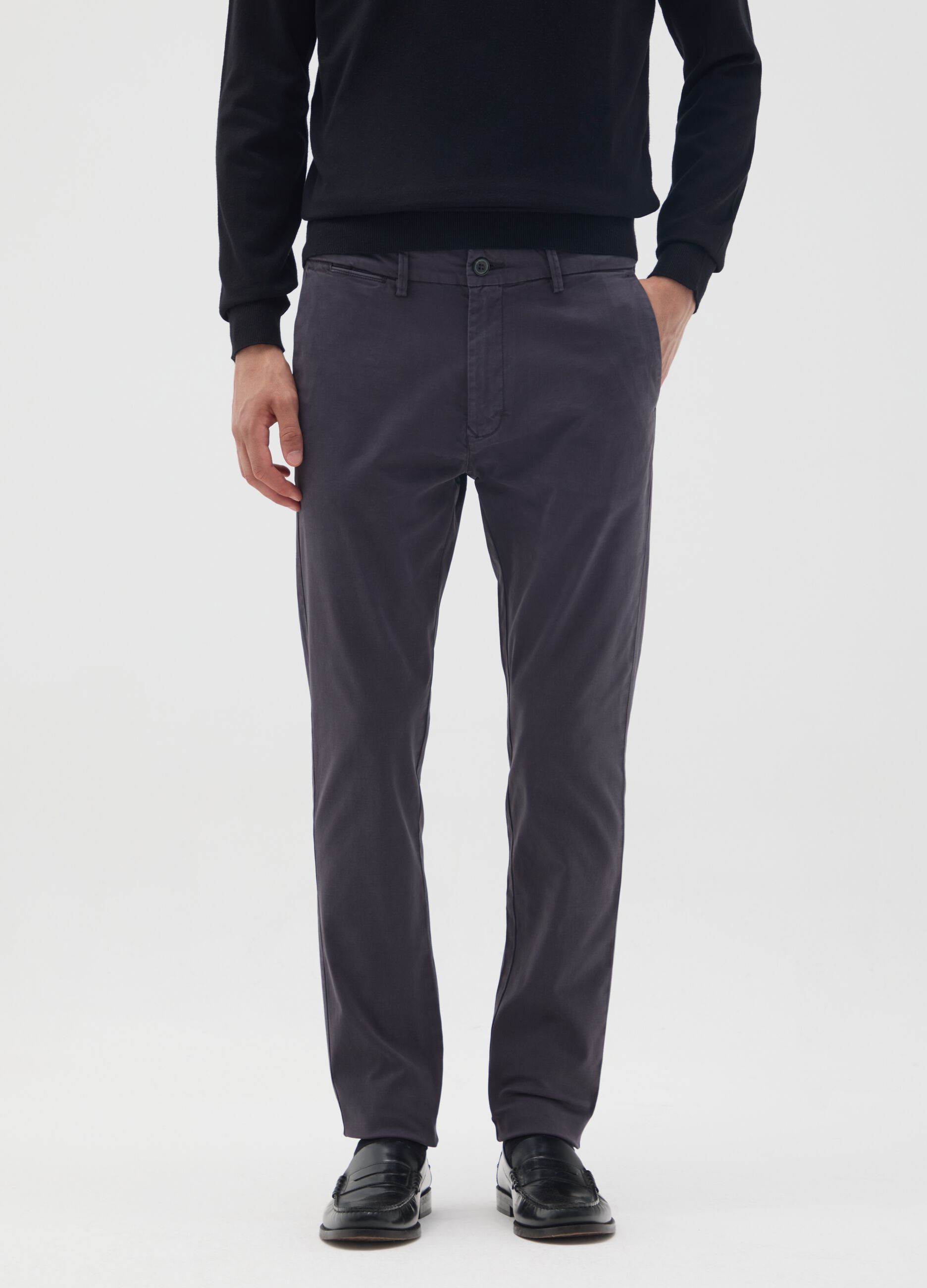 Blue Stretch Cotton Trousers Regular Fit