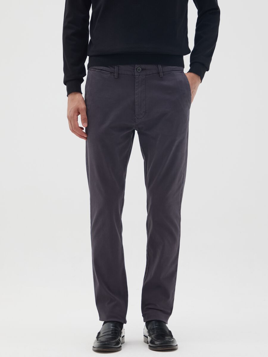 Blue Stretch Cotton Trousers Regular Fit_1