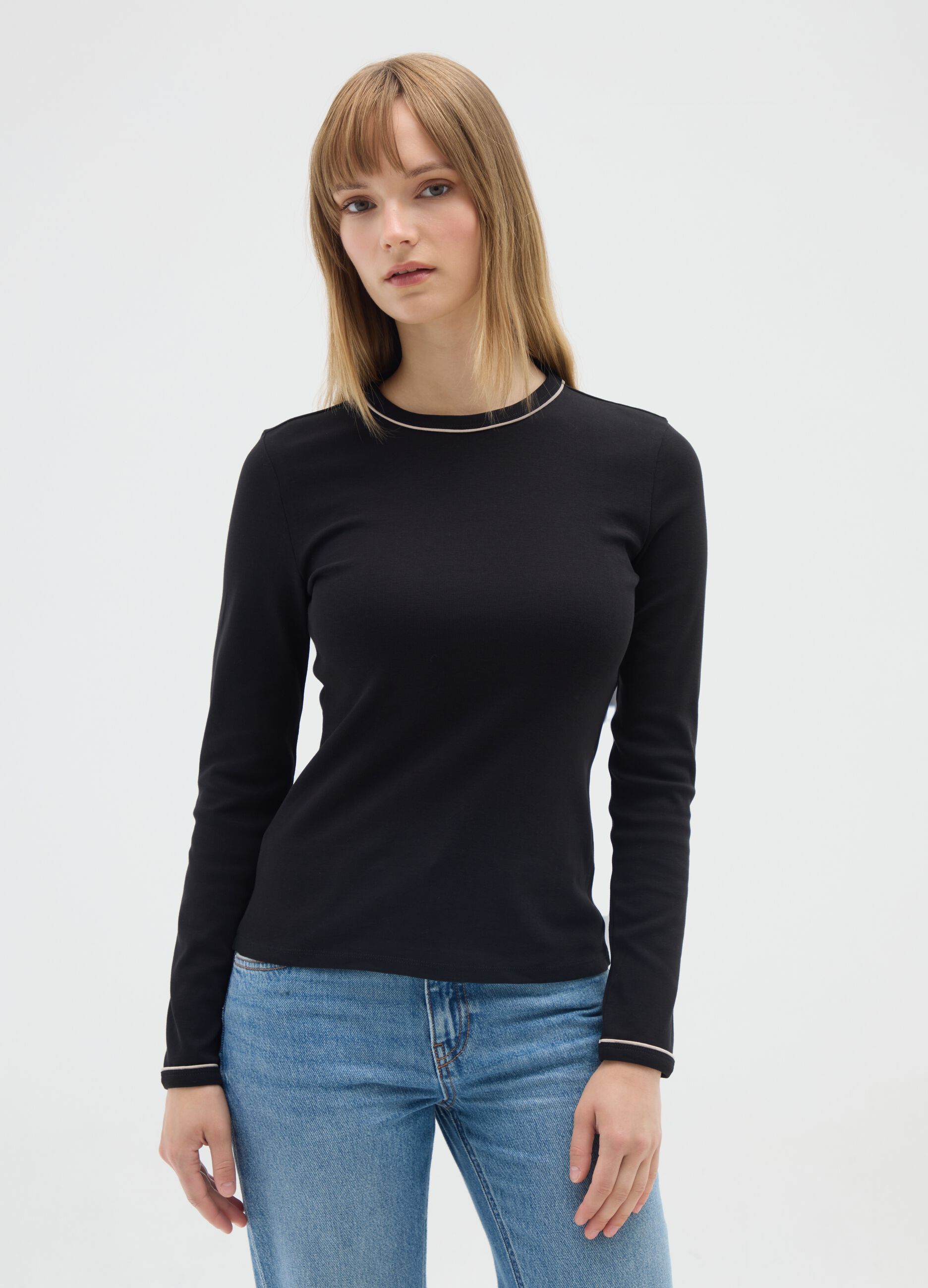 Maglia in puro cotone nero regular fit