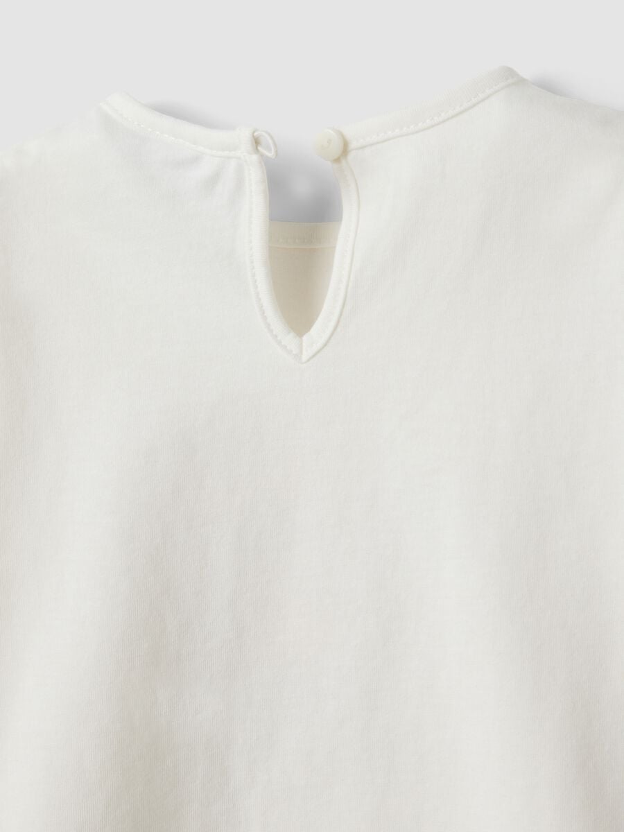 White organic cotton T-shirt with kitten print for baby girl_3