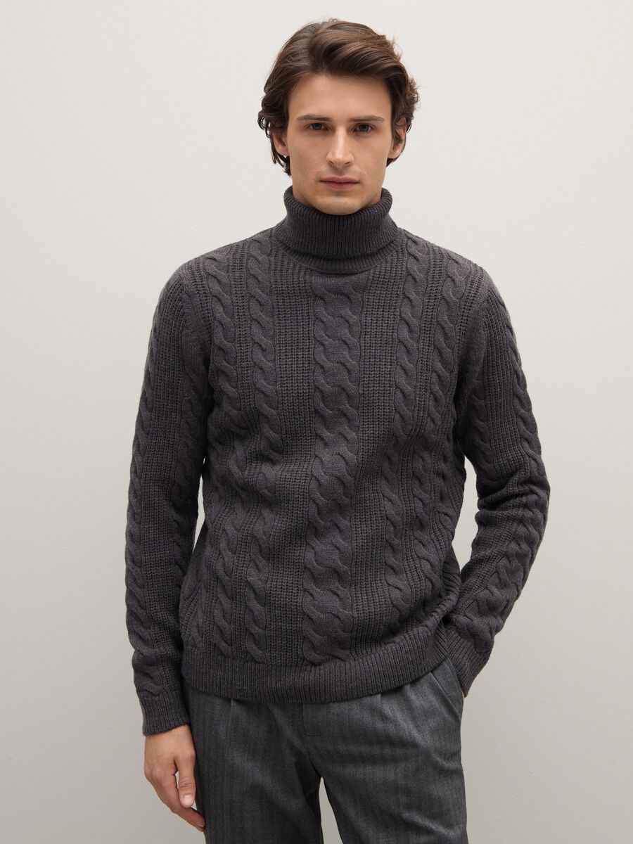 Grey turtleneck jumper regular fit with jacquard pattern_0