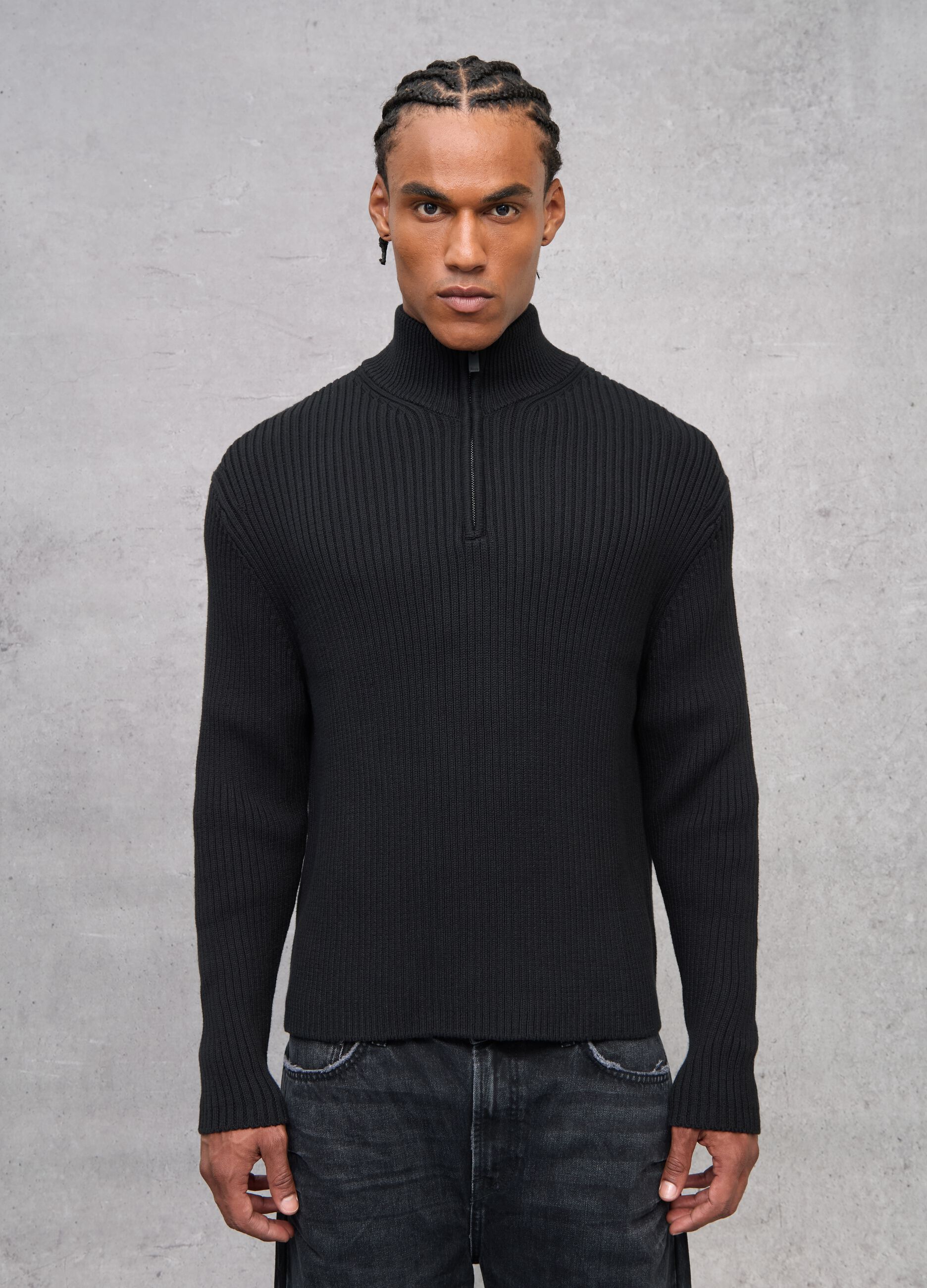 Half-Zip Ribbed Knit Black