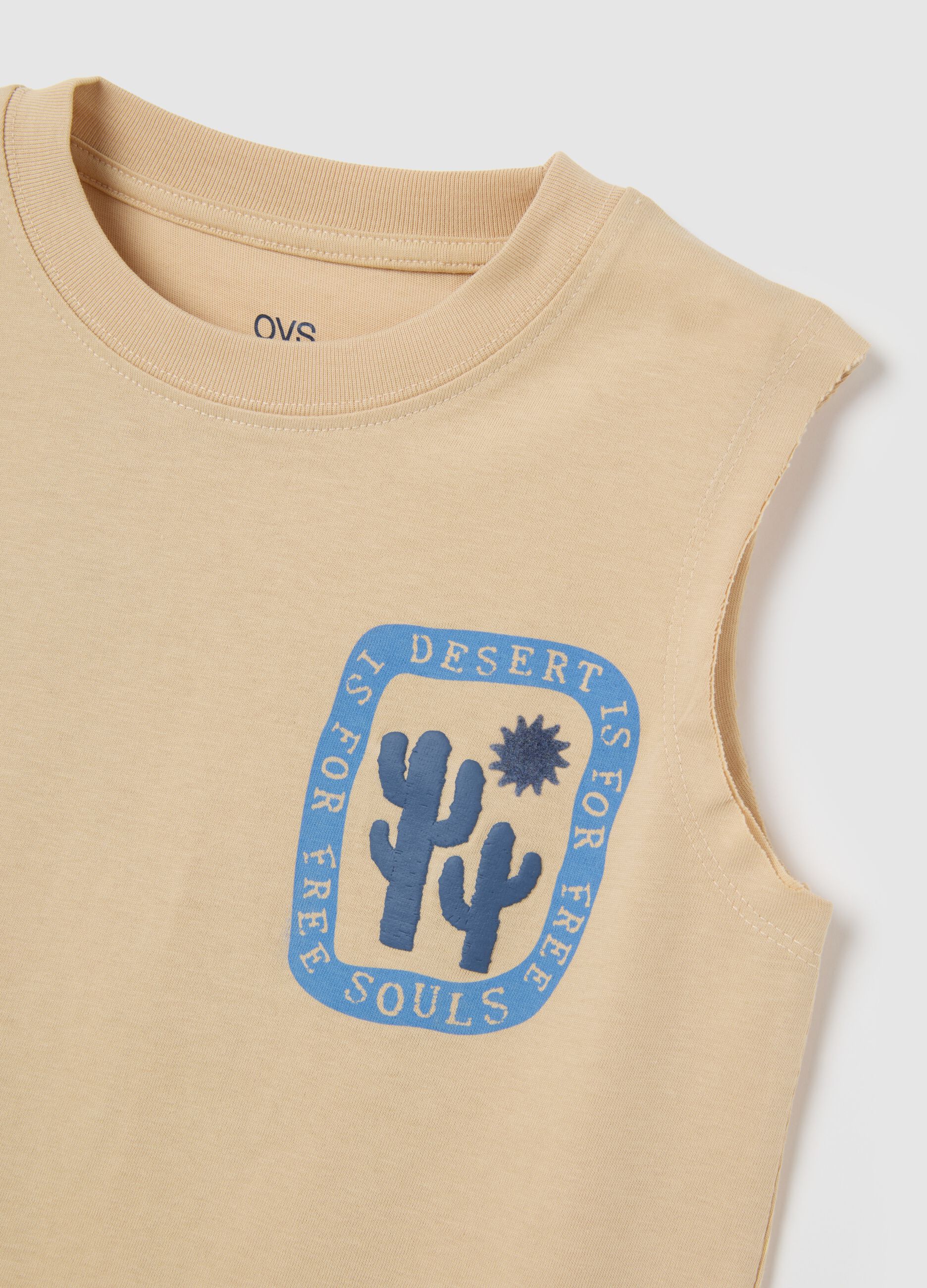 Maglia smanicata da bambino in puro cotone beige