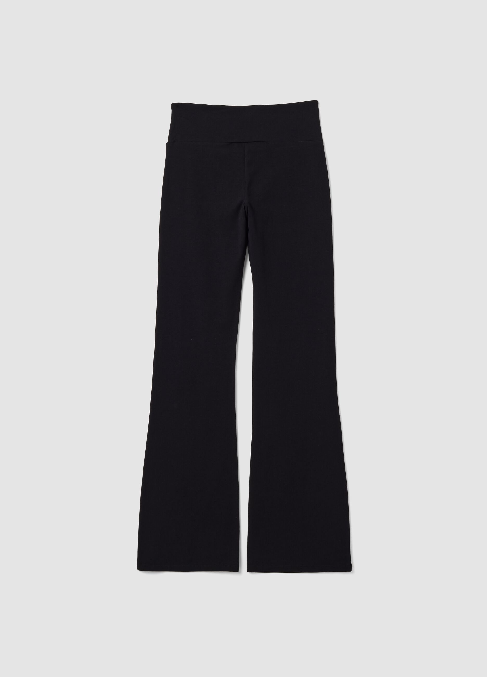 Black stretch cotton flared trousers