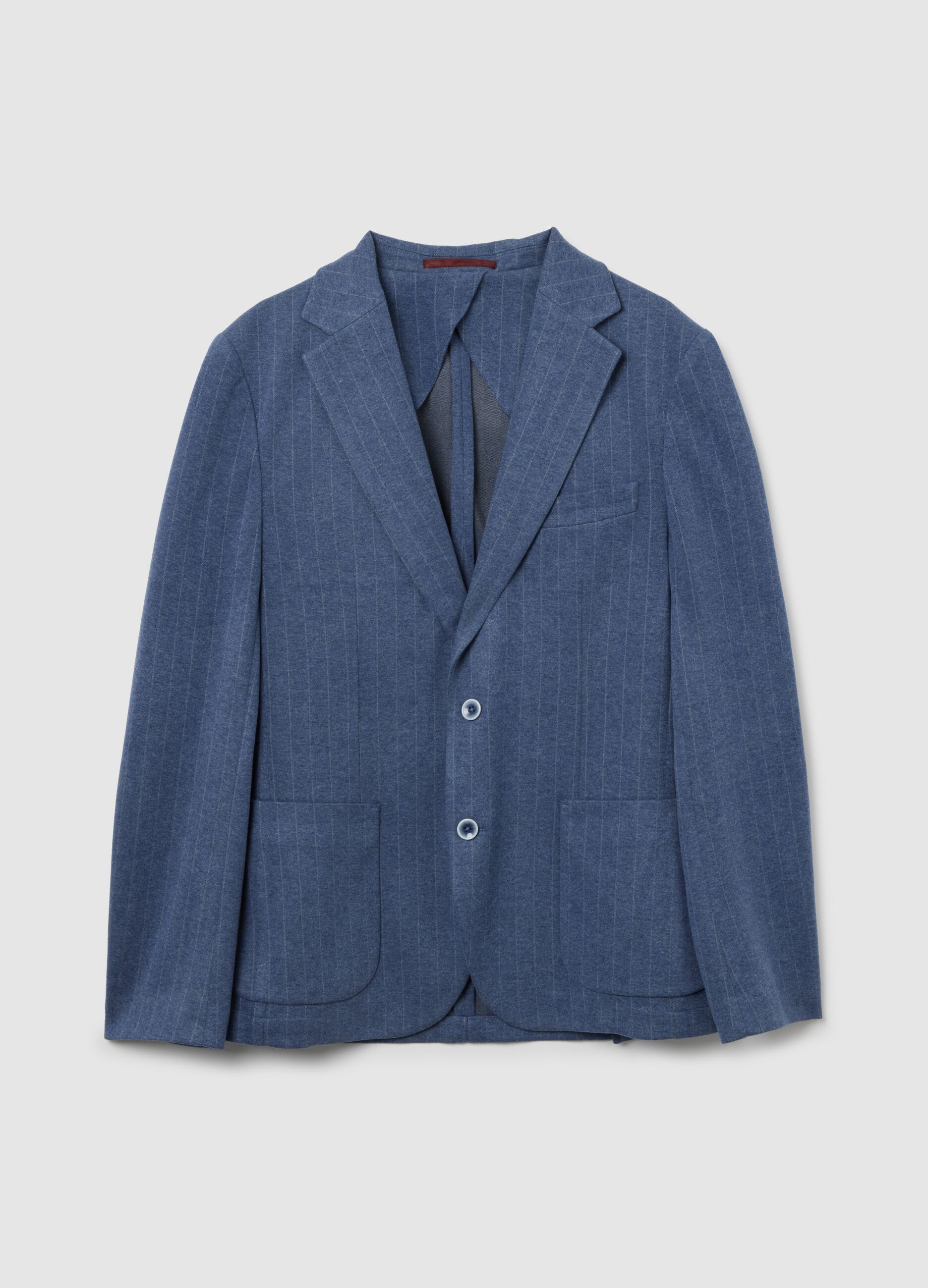 Elegant Pinstripe Blue Blazer with Slim Fit