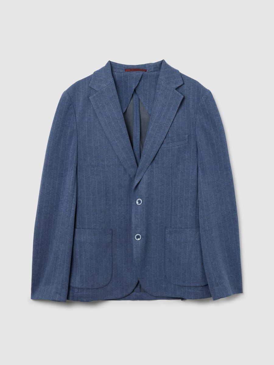 Blazer blu gessato elegante vestibilità slim_0