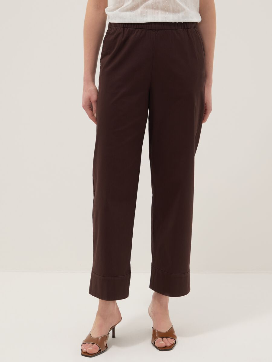 Straight Stretch Cotton Brown Jogger Trousers_1