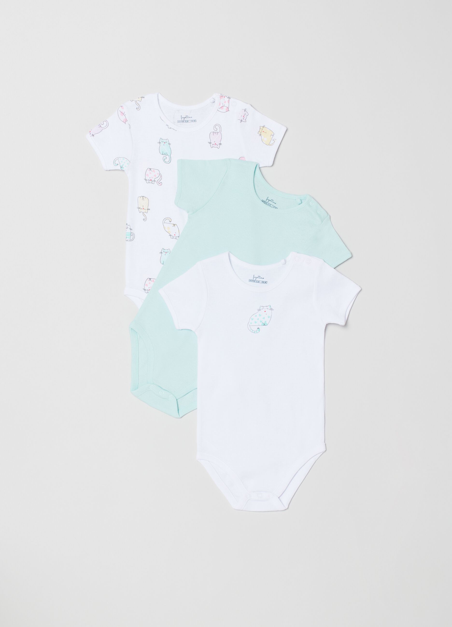 Tripack body in cotone stampa gattini _0