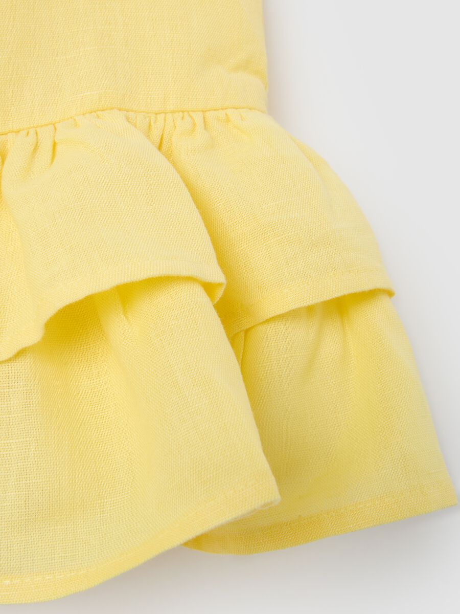 Girls' top in yellow cotton and linen, loose fit_2