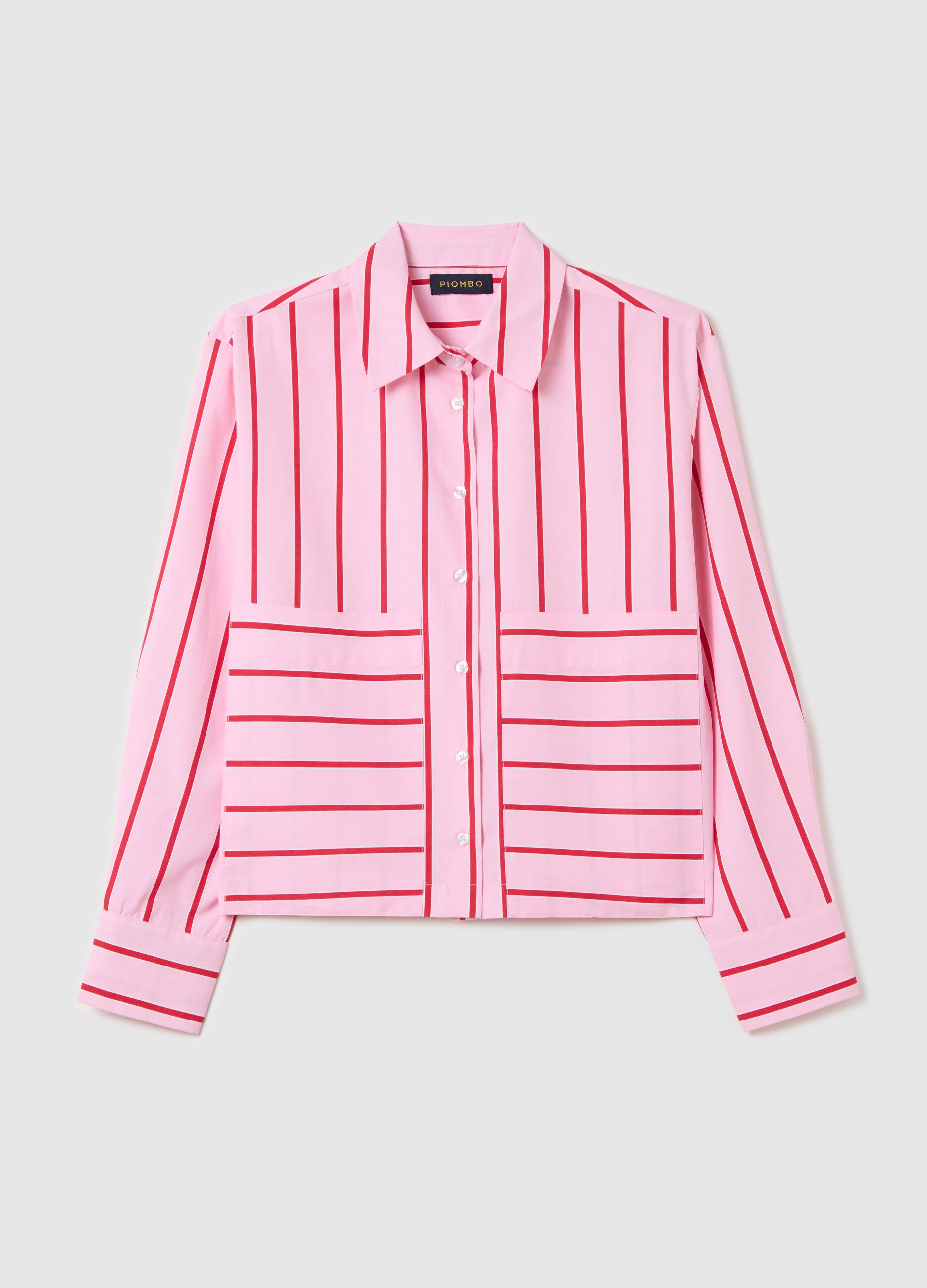 Camicia boxy fit in popeline con fantasia a righe rosa