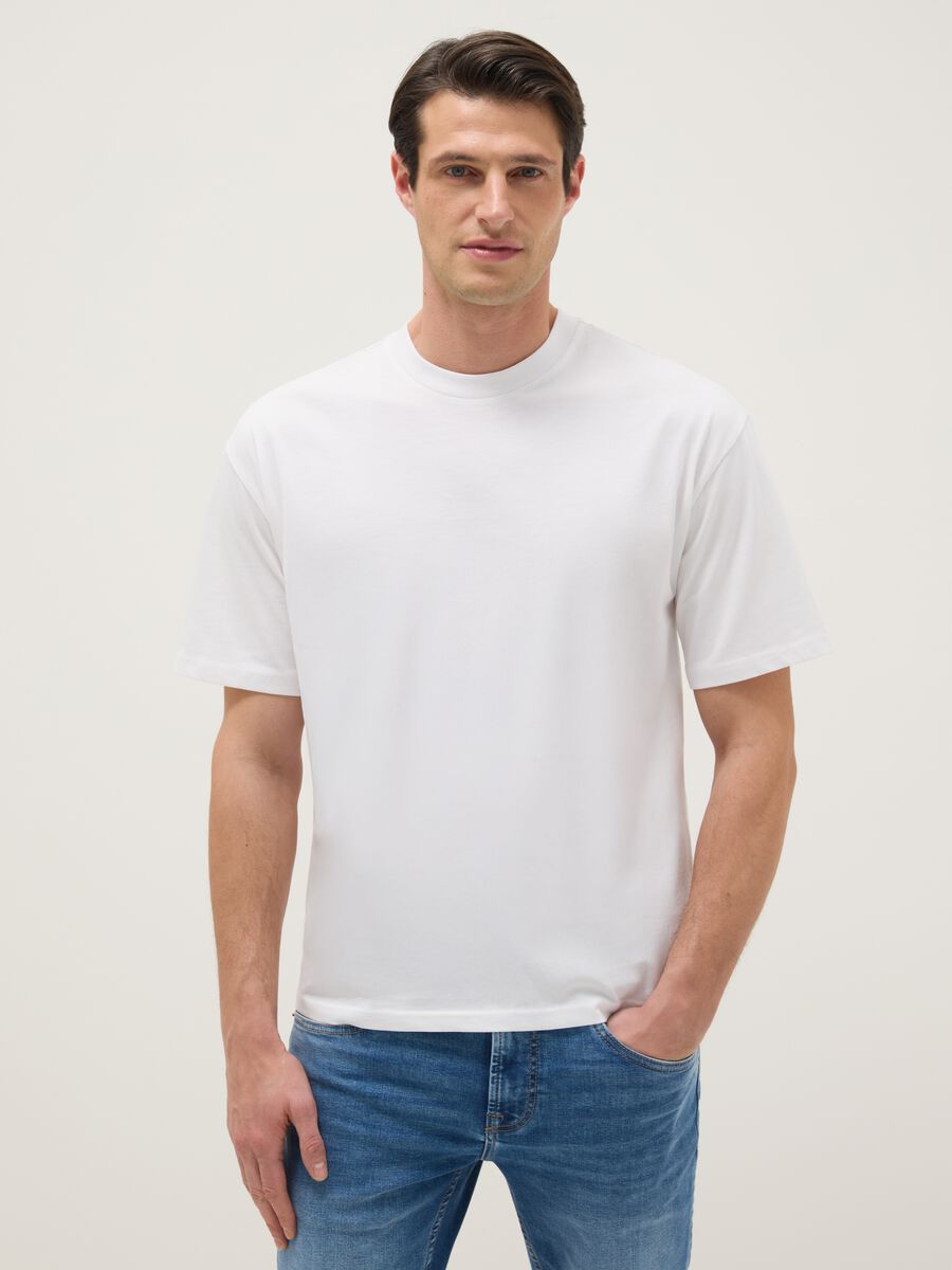 White pure cotton relaxed fit T-shirt_0