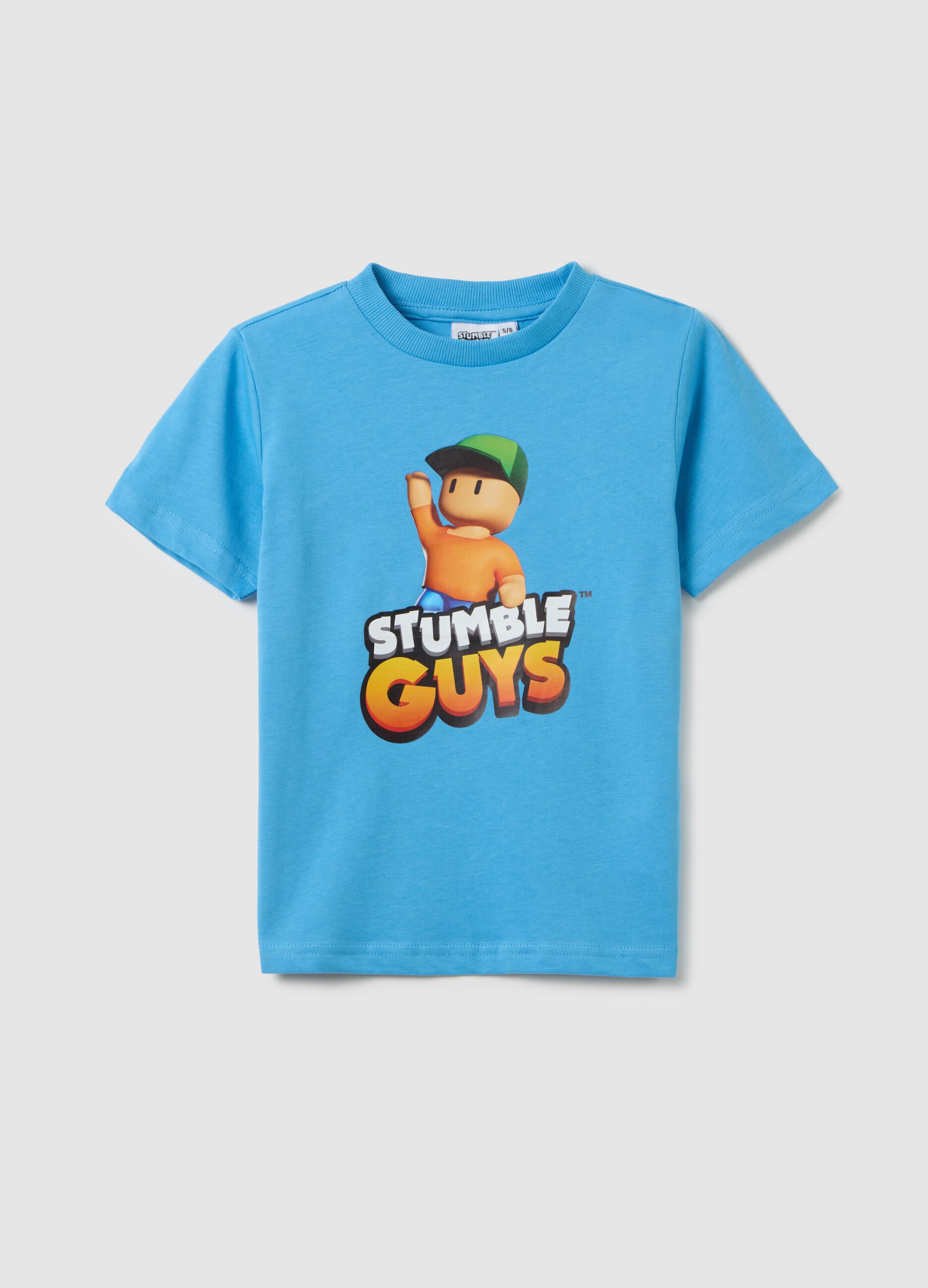 Regular fit children's azure cotton t-shirt with print
