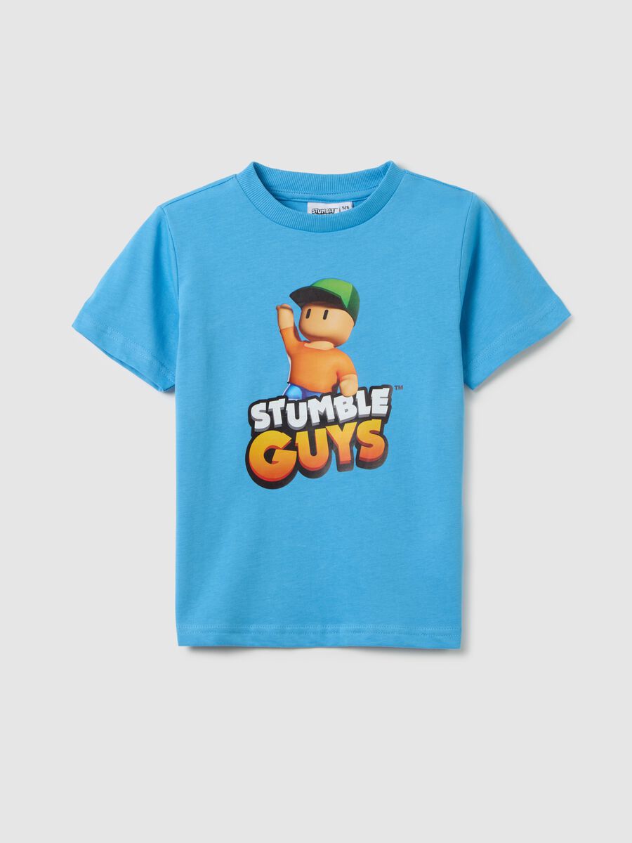 Regular fit children's azure cotton t-shirt with print_0