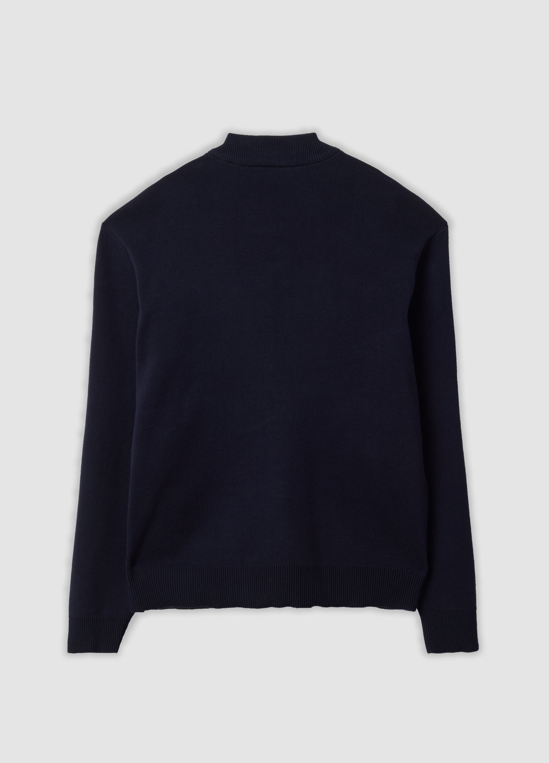 Giacca blu in puro cotone con zip e maniche in maglia regular fit