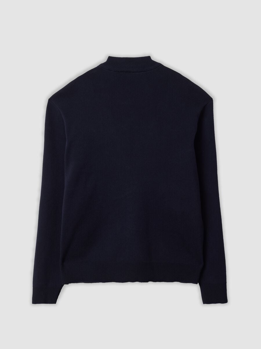 Giacca blu in puro cotone con zip e maniche in maglia regular fit_2
