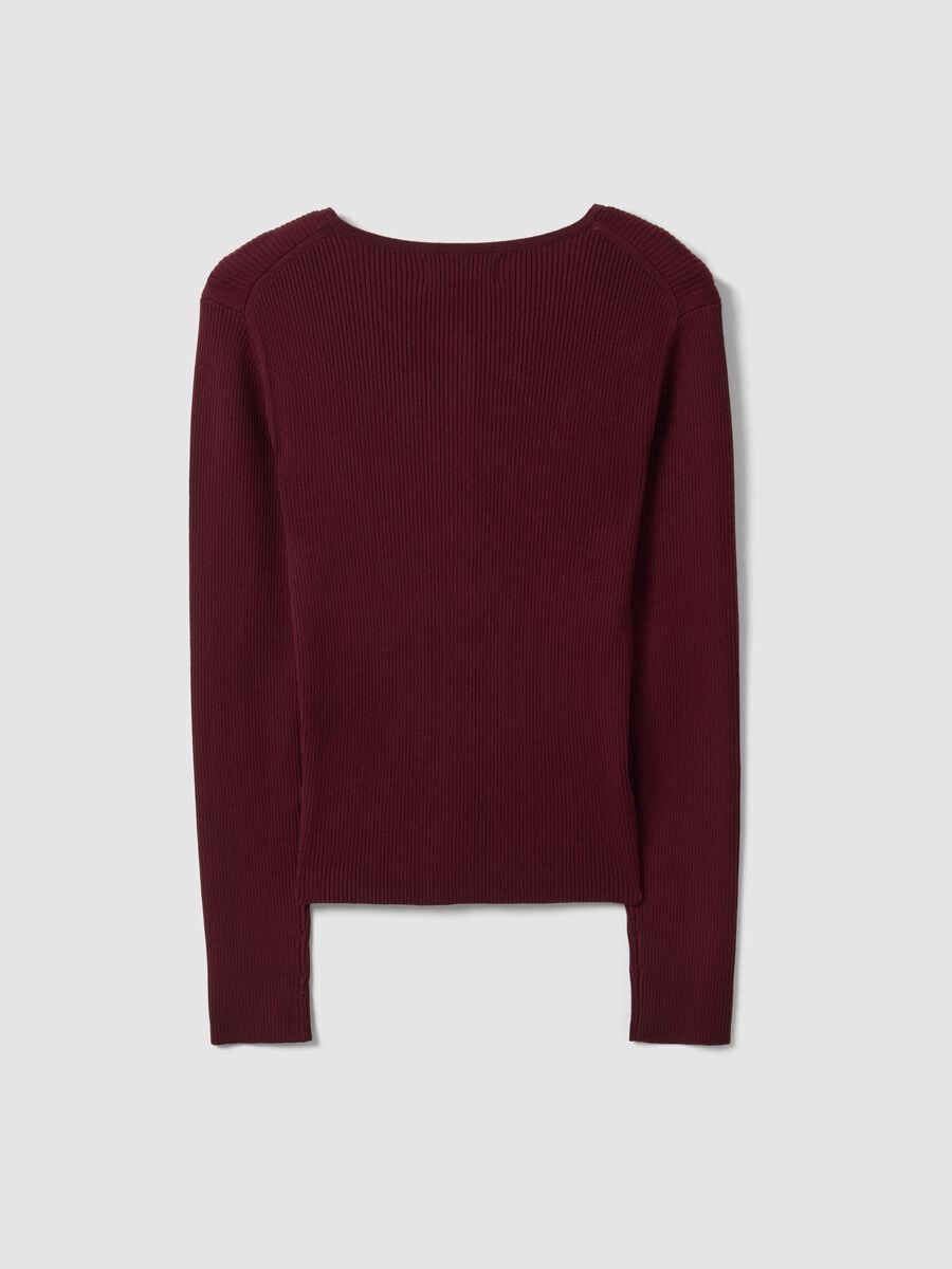 Maglia rossa in misto viscosa a costine con bottoni fitted_5